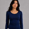 Double-Layer Fitted Long Sleeve U-Neck Top – Navy