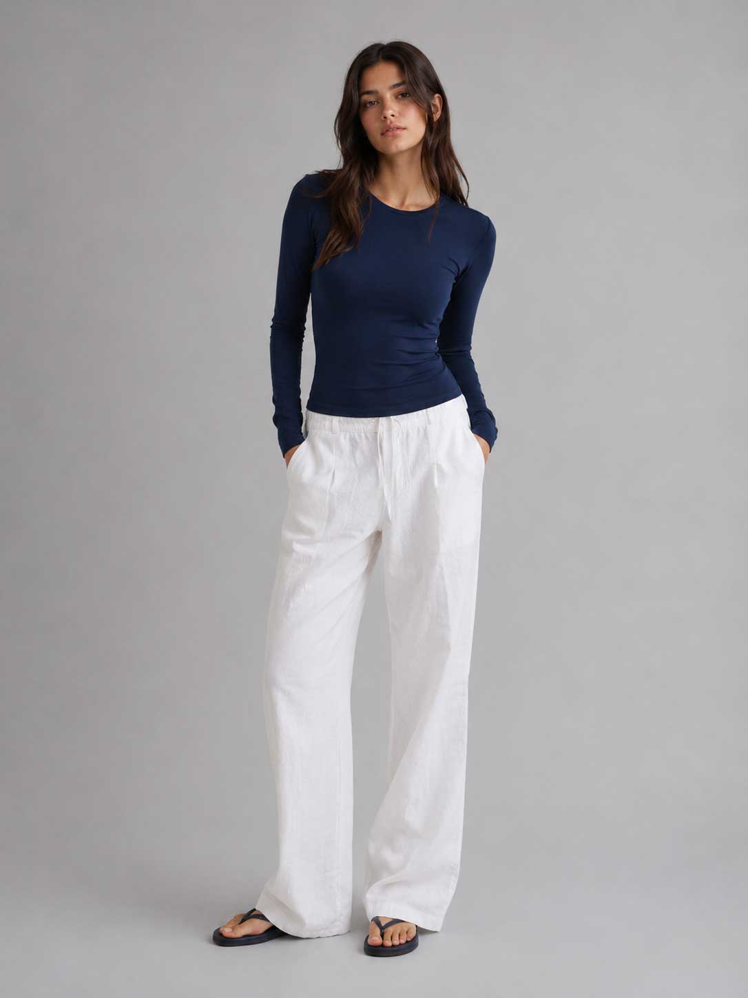 Double-Layer Fitted Long Sleeve Crew Neck Top – Navy Top CIZARO - Cizaro Jeans