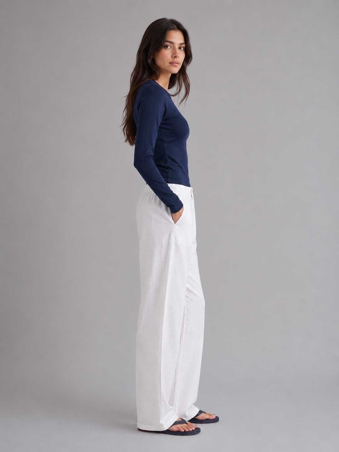 Double-Layer Fitted Long Sleeve Crew Neck Top – Navy Top CIZARO - Cizaro Jeans