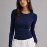 Double-Layer Fitted Long Sleeve Crew Neck Top – Navy