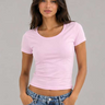 Double-Layer Fitted Short Sleeve U-Neck Top – Soft Blush Pink