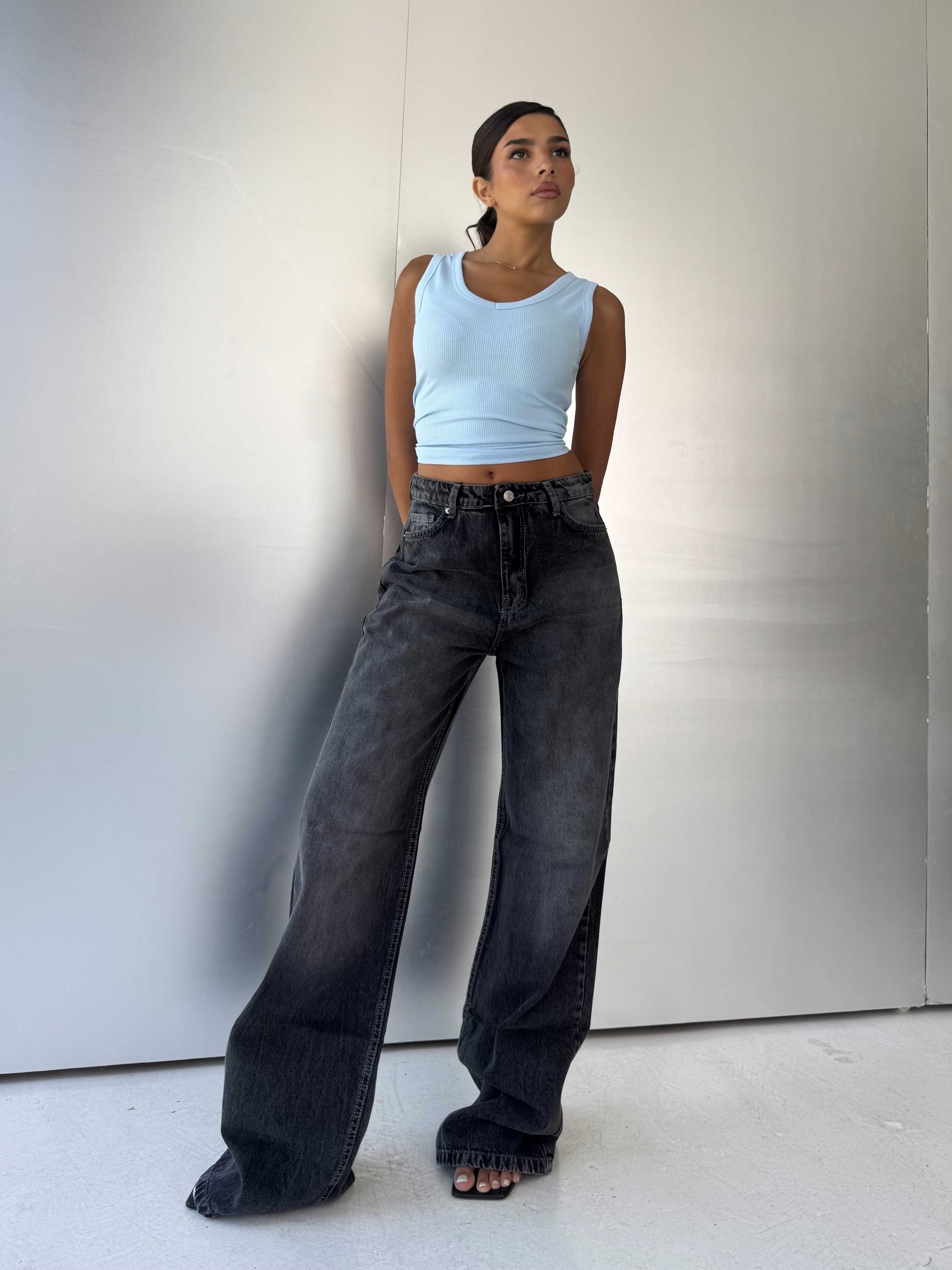 Baggy High-Waist Washed Black Jeans