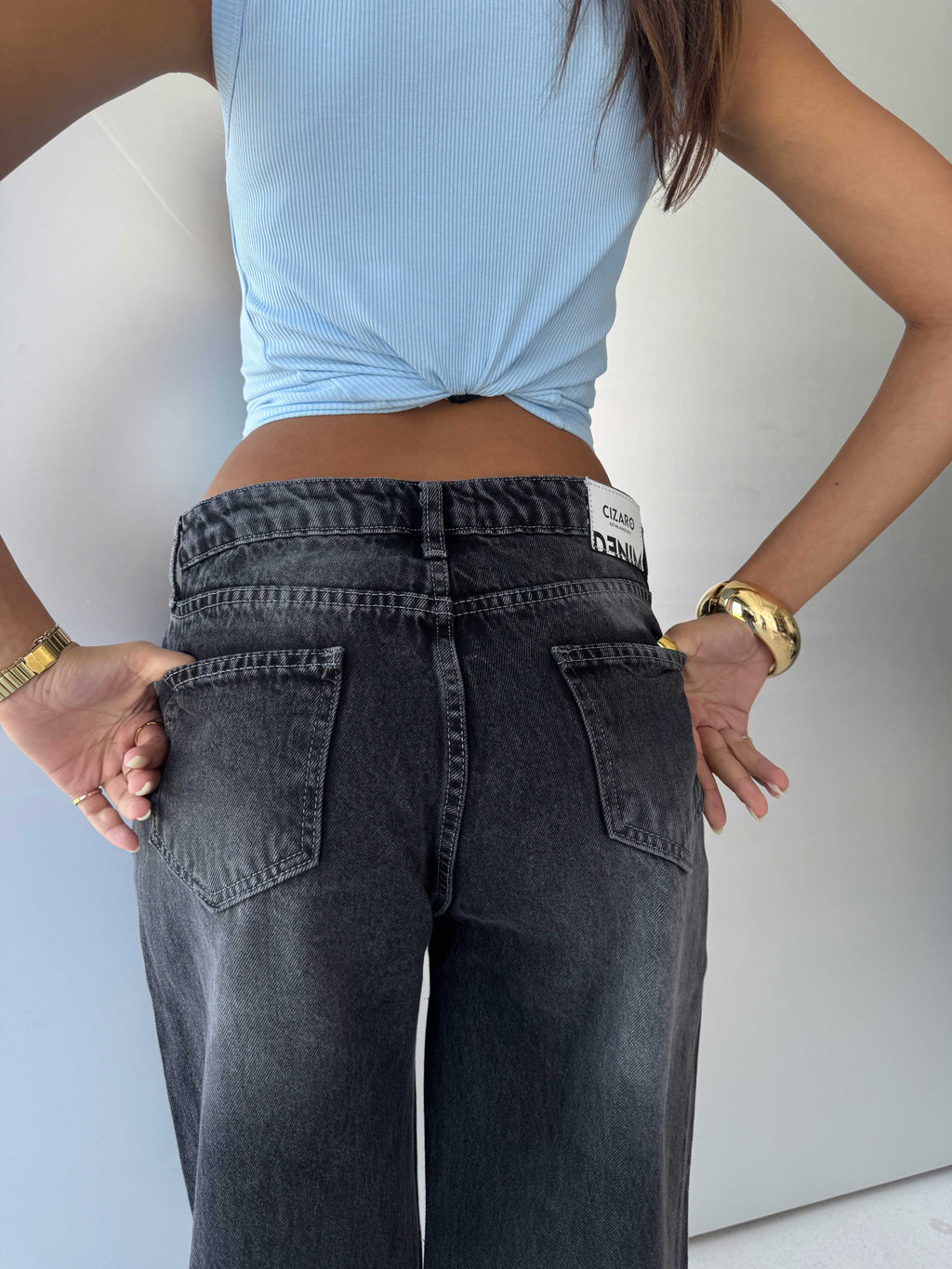 Baggy High-Waist Washed Black Jeans