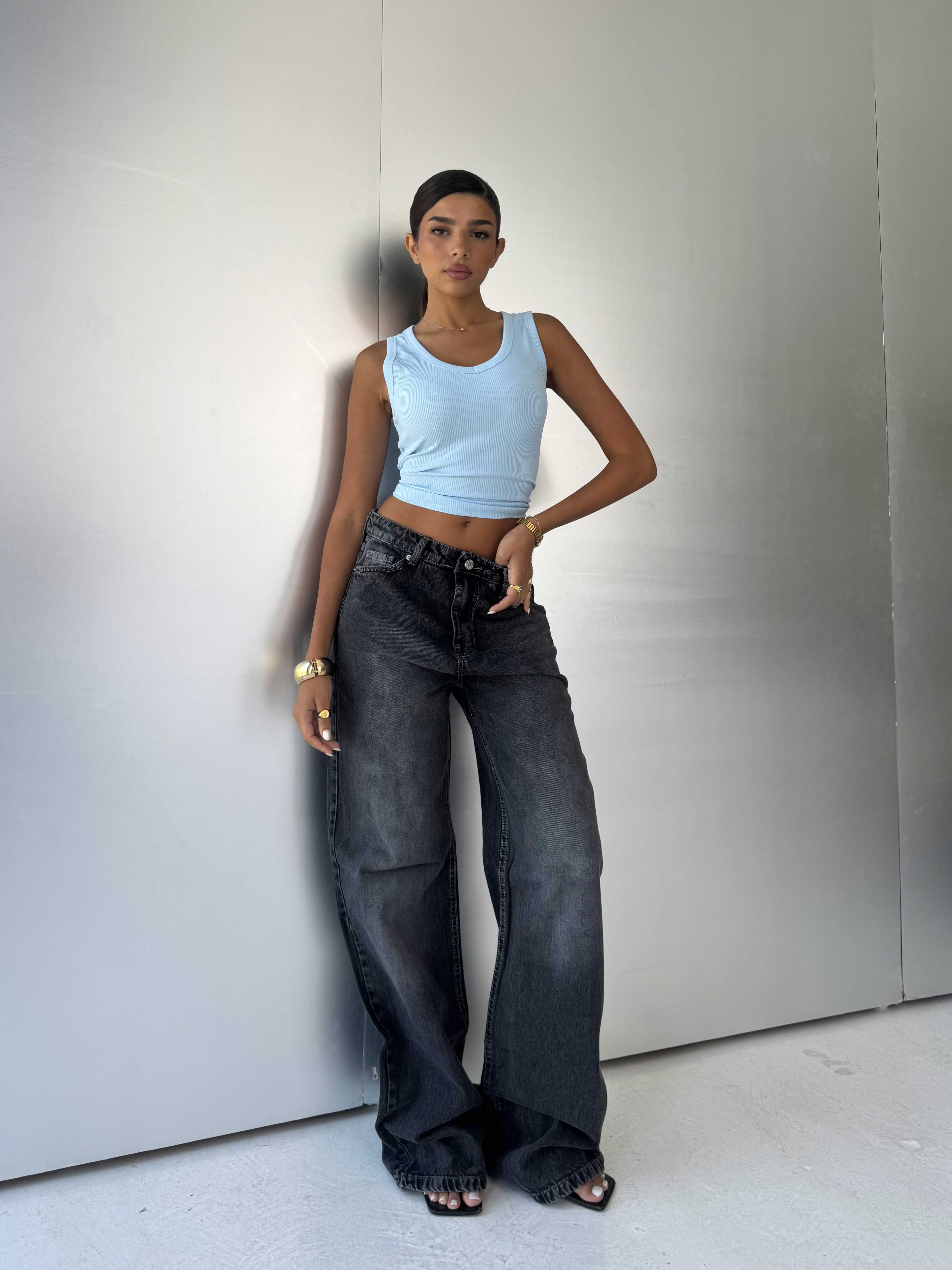Baggy High-Waist Washed Black Jeans