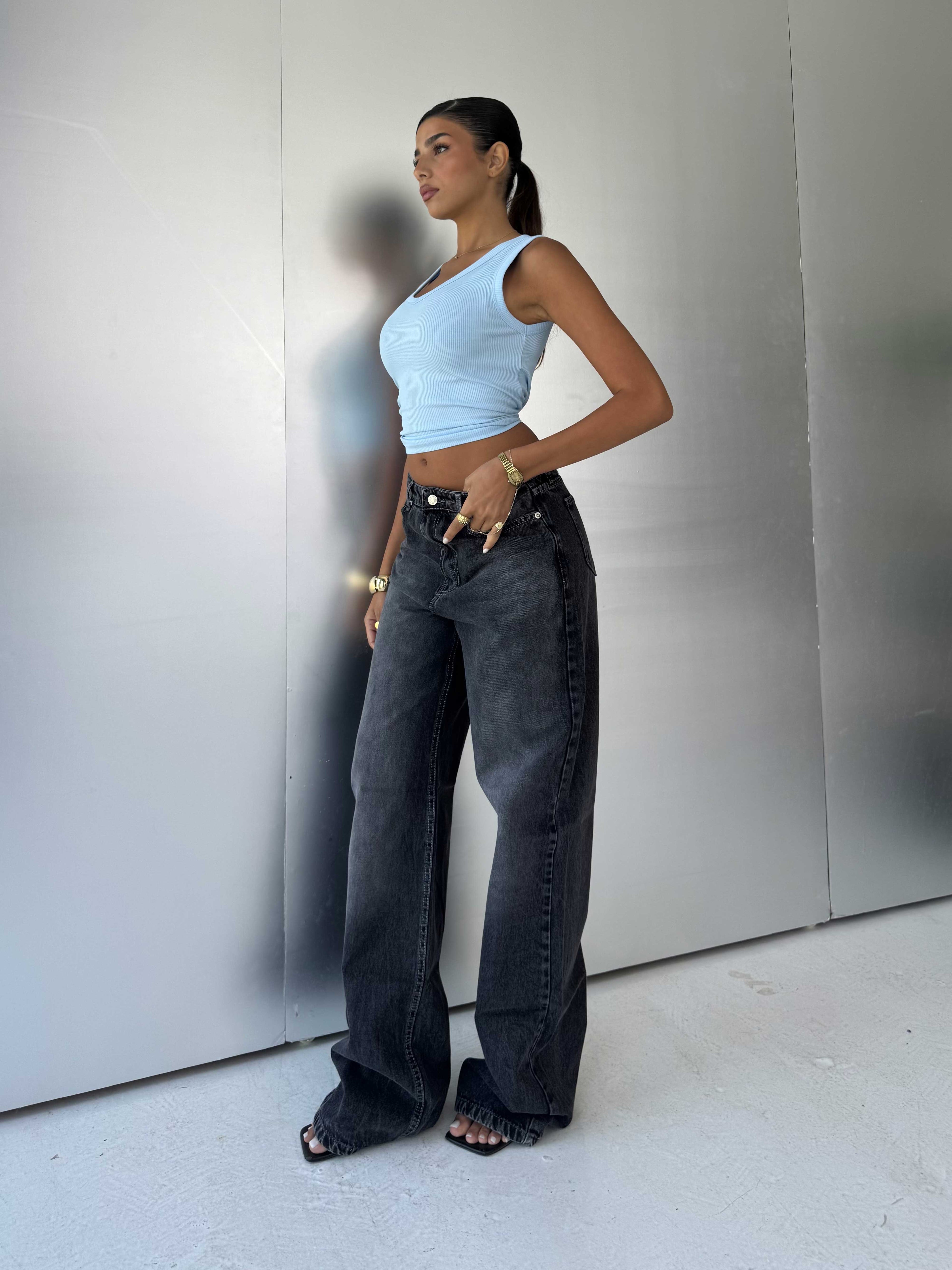 Baggy High-Waist Washed Black Jeans