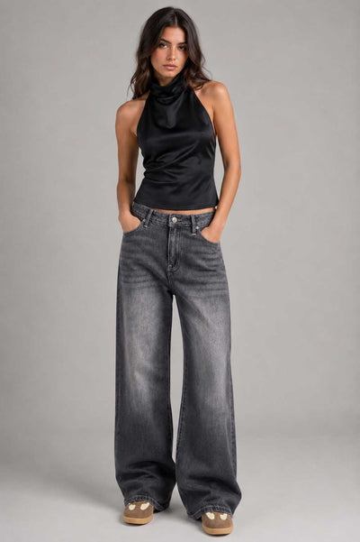 Baggy High Waist Washed Black Jeans Baggy CIZARO 48 - Cizaro Jeans