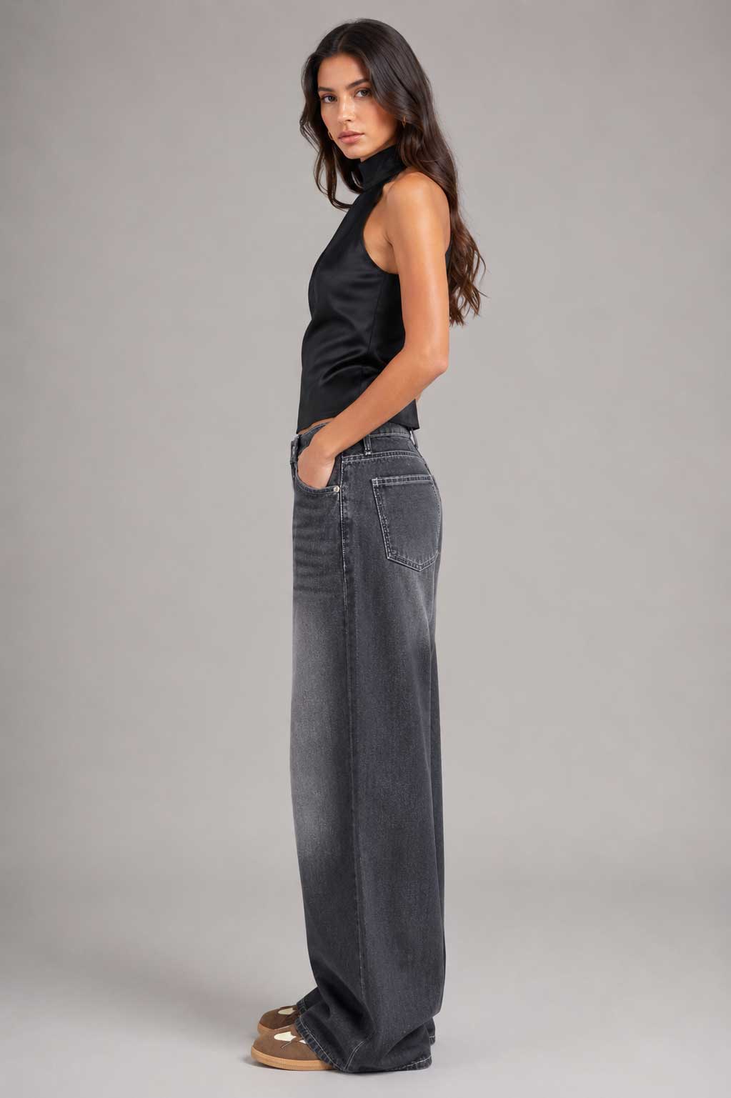 Baggy High Waist Washed Black Jeans