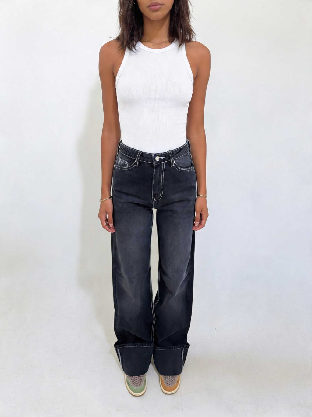 Baggy High waist Deep Washed Charcoal Baggy CIZARO - Cizaro Jeans