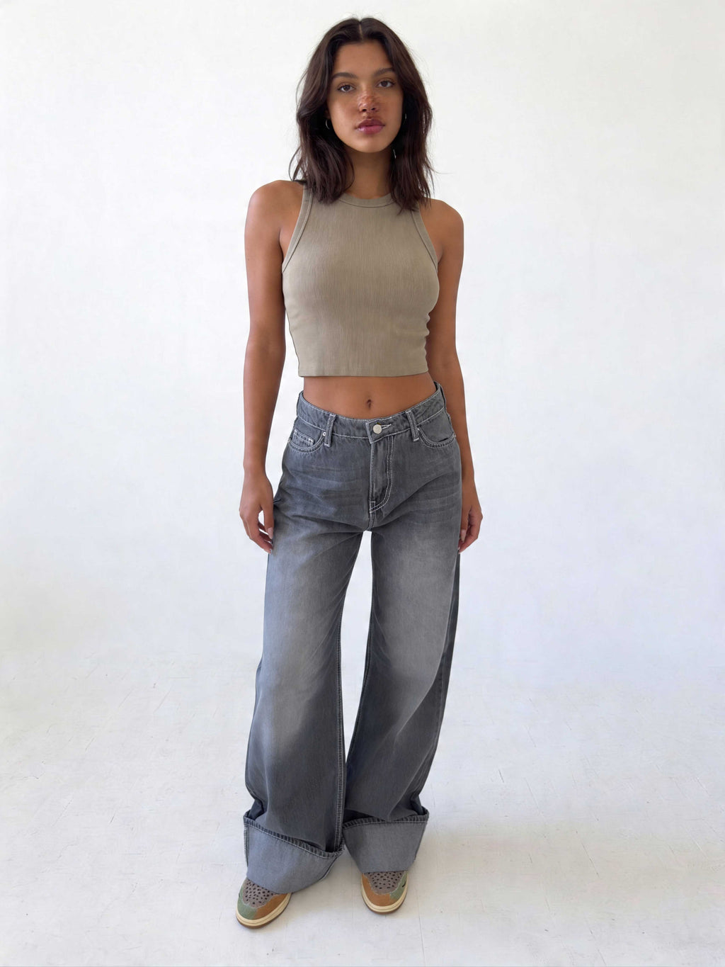 Baggy – High-Waist Faded Grey Jeans Baggy CIZARO - Cizaro Jeans