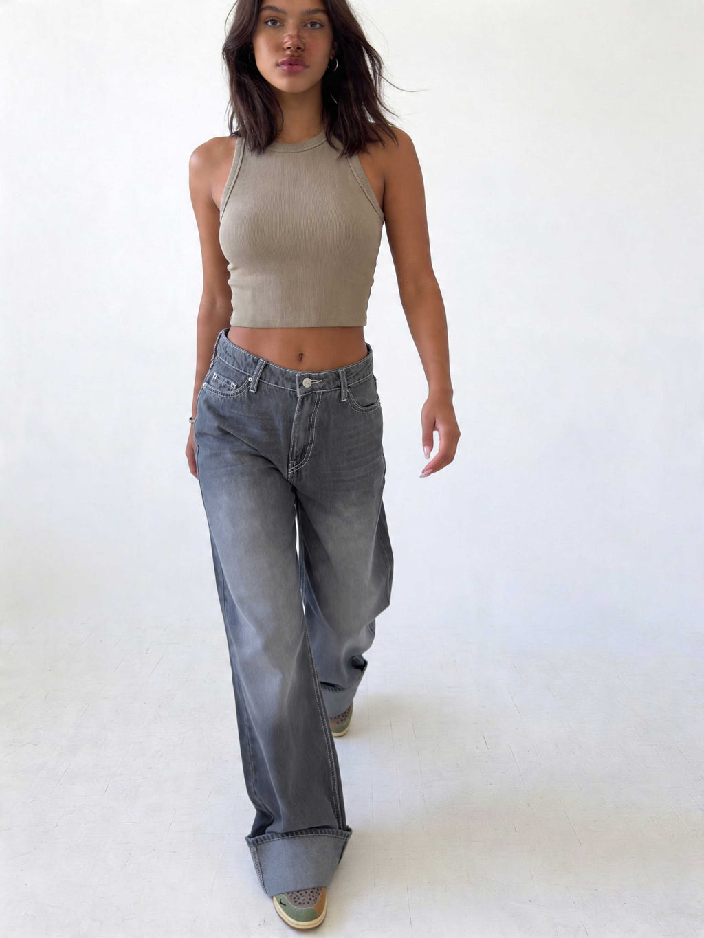 Baggy – High-Waist Faded Grey Jeans Baggy CIZARO - Cizaro Jeans
