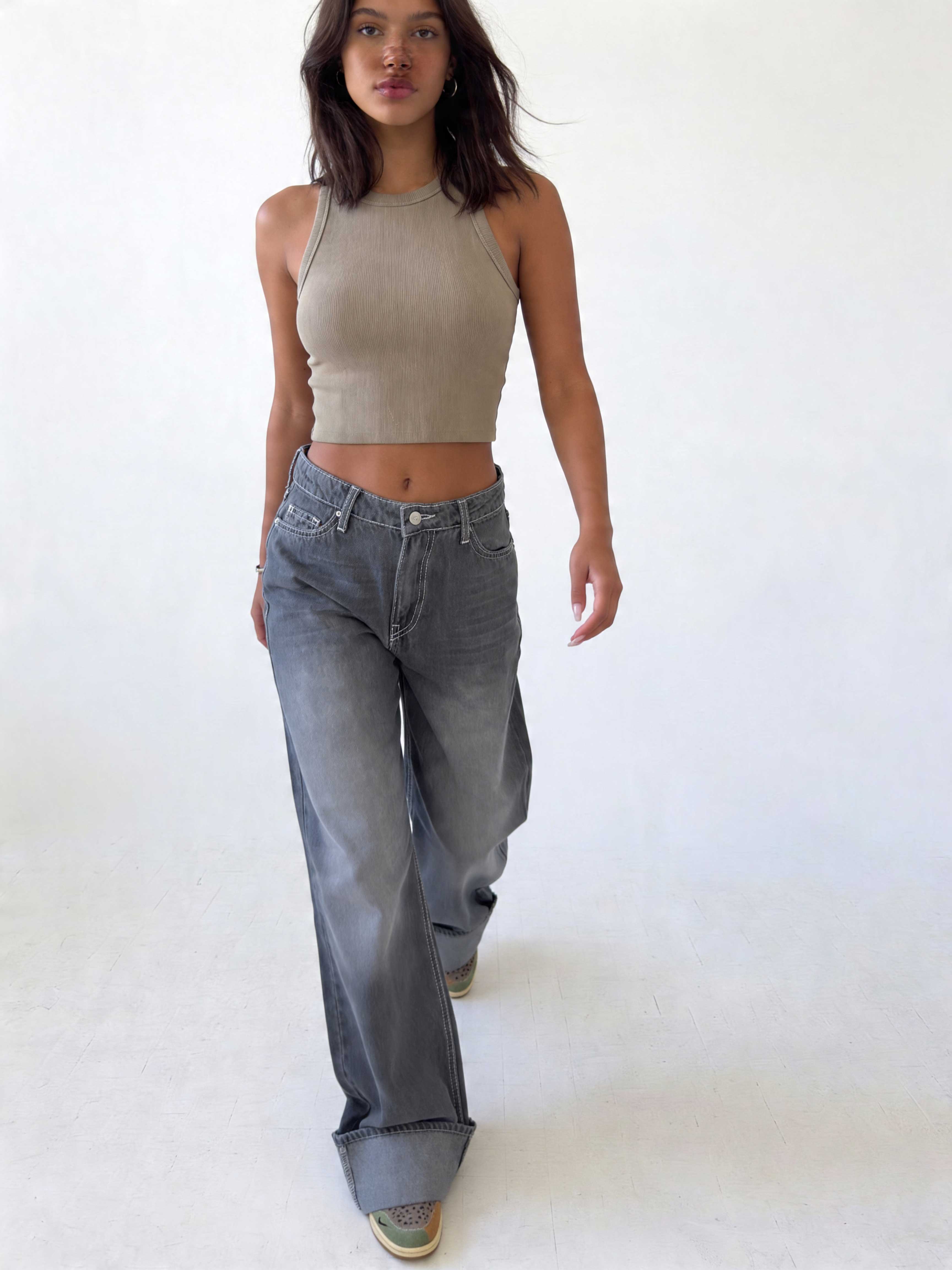 Baggy – High-Waist Faded Grey Jeans Baggy CIZARO - Cizaro Jeans