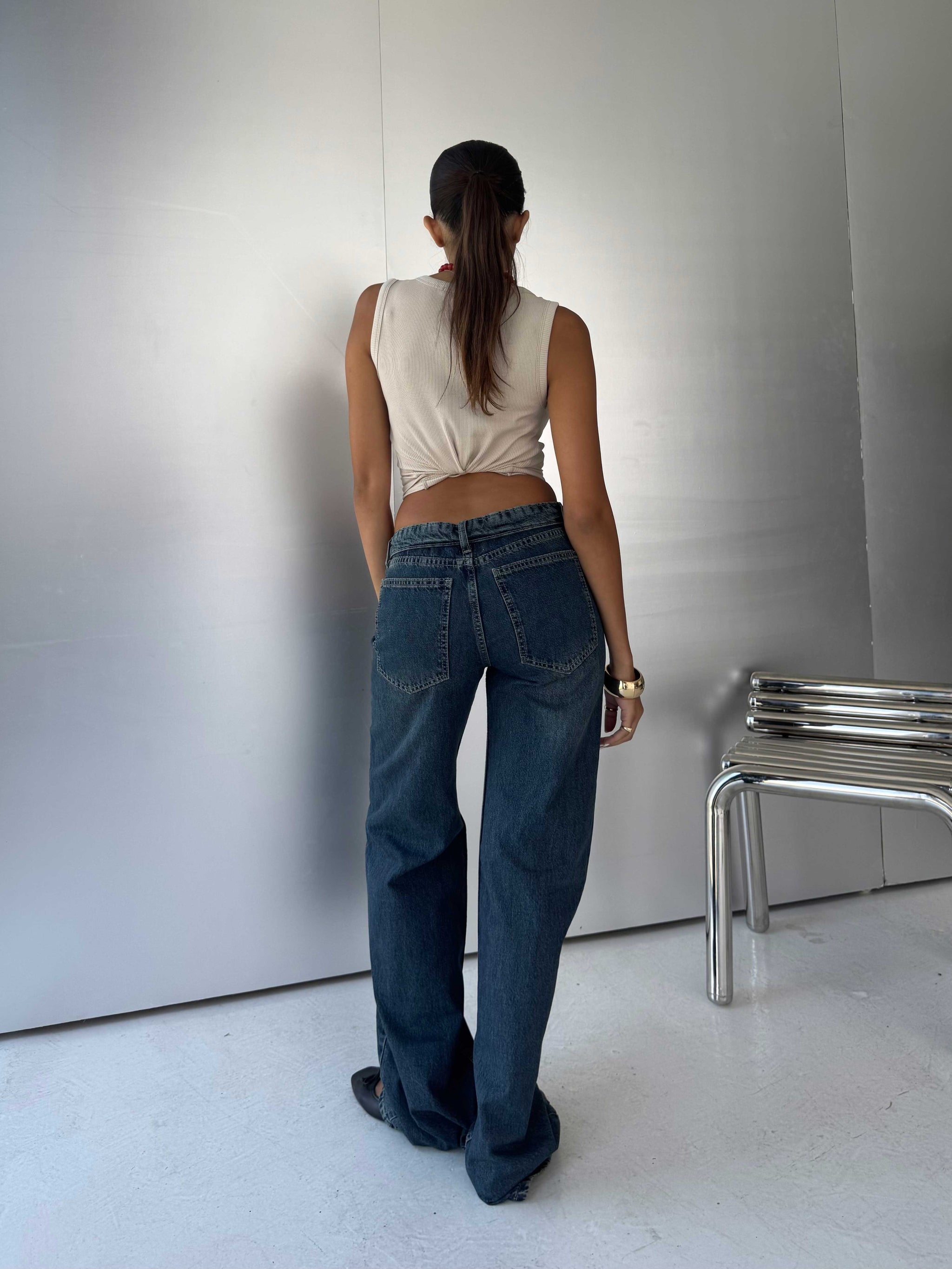 Folded Waistband Baggy – Low-Waist Dark Vintage Green Jeans