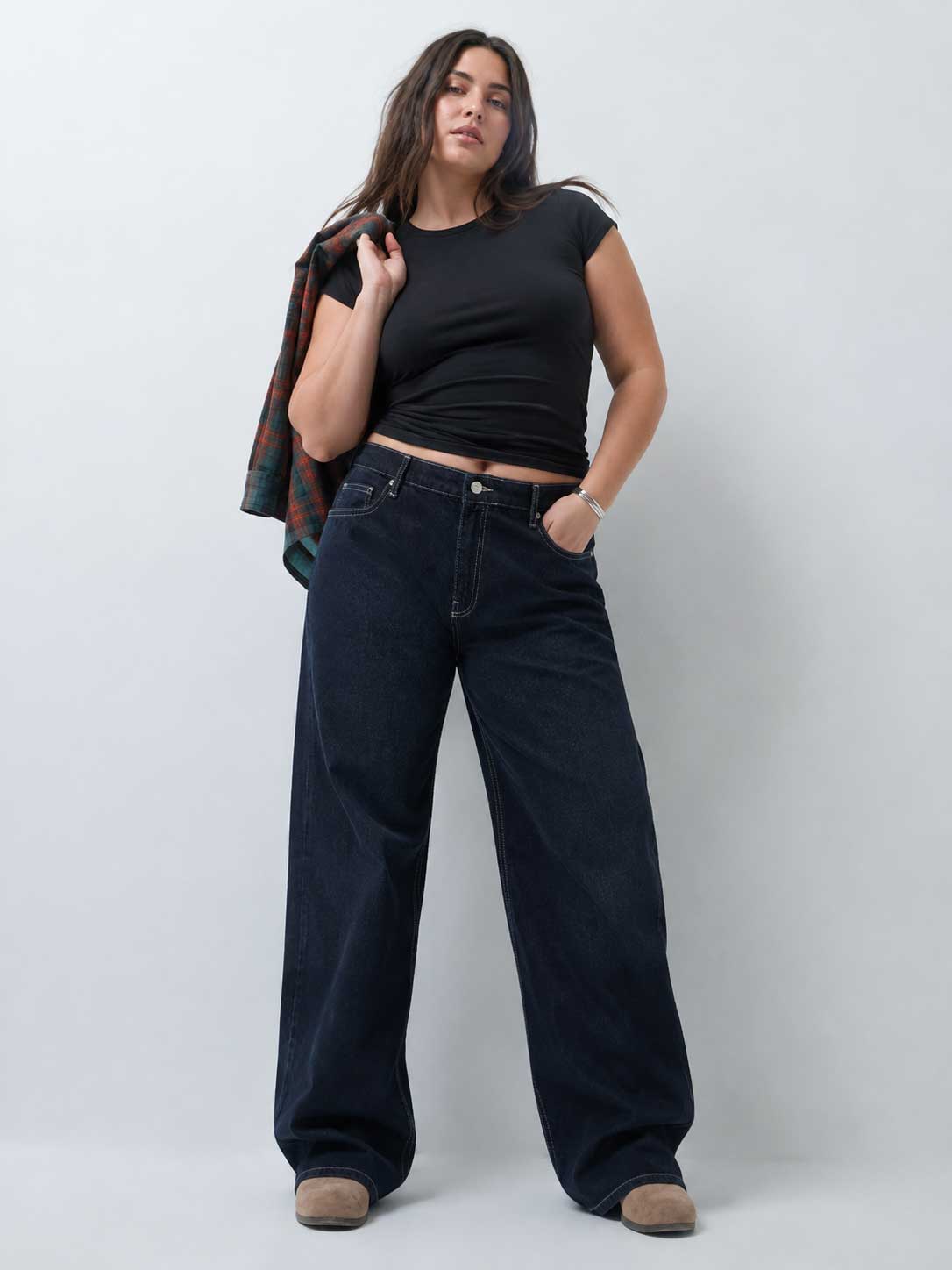 Baggy High-Waist Dark Indigo Blue Jeans