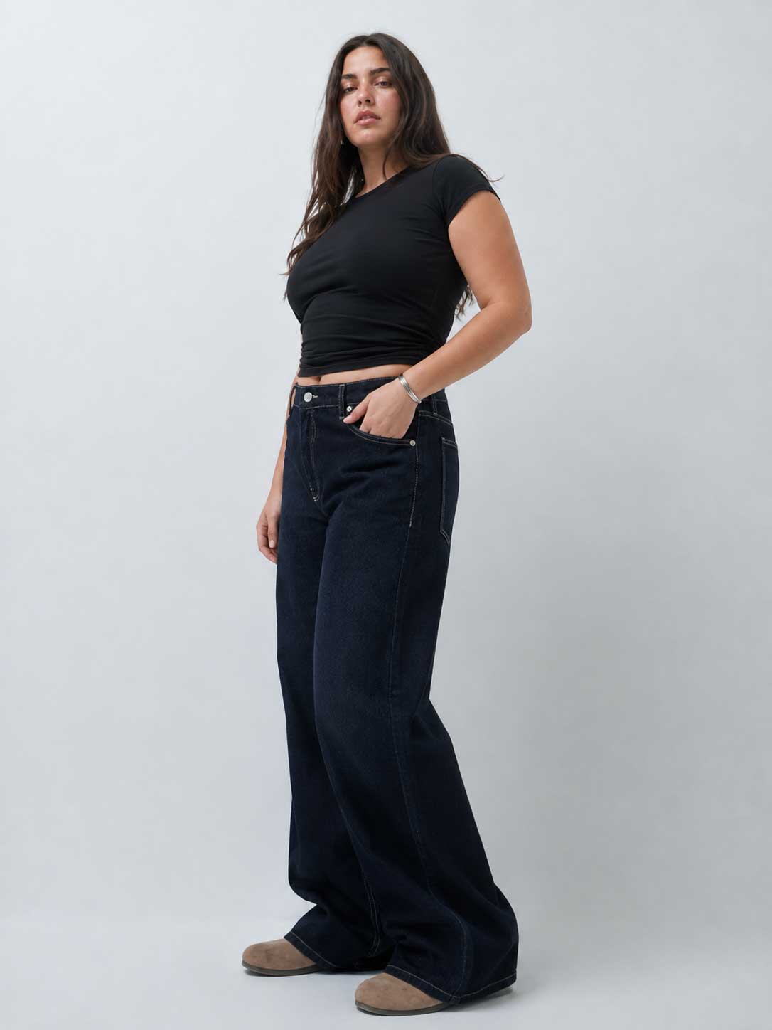 Baggy High-Waist Dark Indigo Blue Jeans