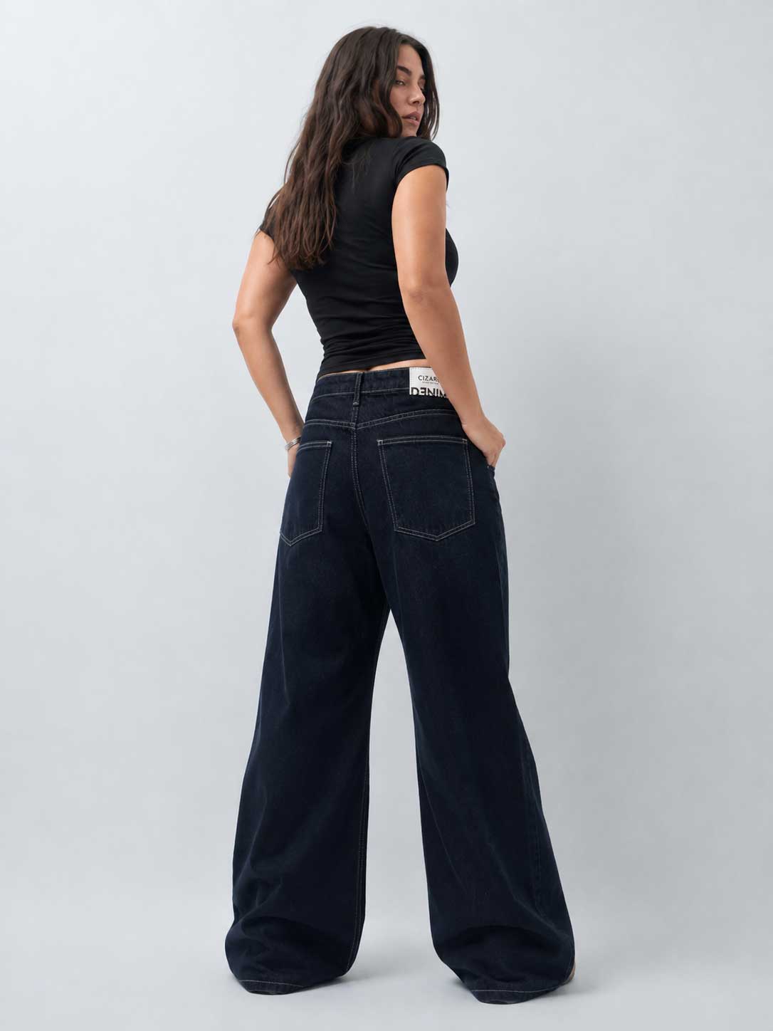 Baggy High-Waist Dark Indigo Blue Jeans