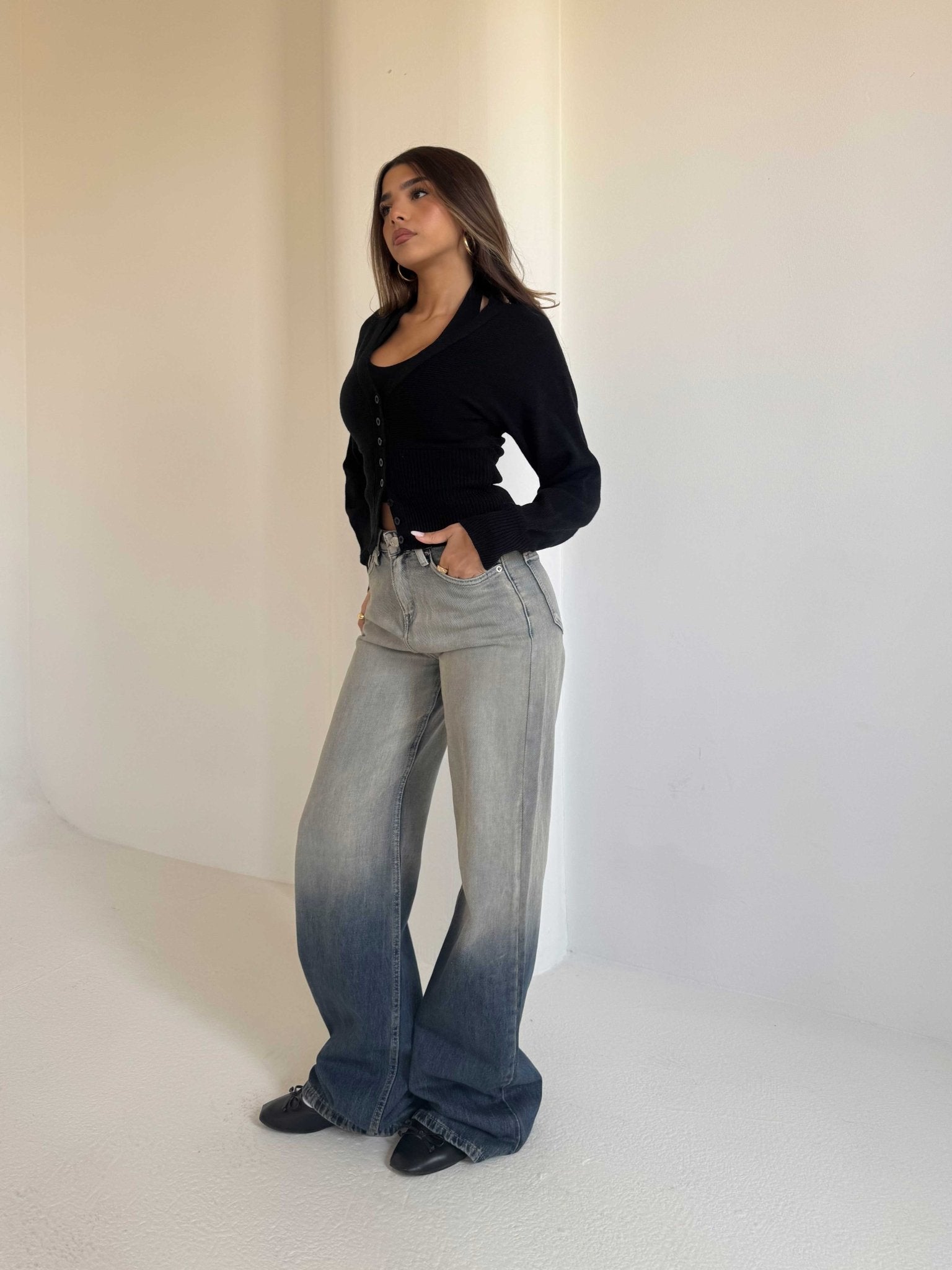 Baggy Mid-Rise Vintage Gradient Wash Jeans Baggy CIZARO - Cizaro Jeans