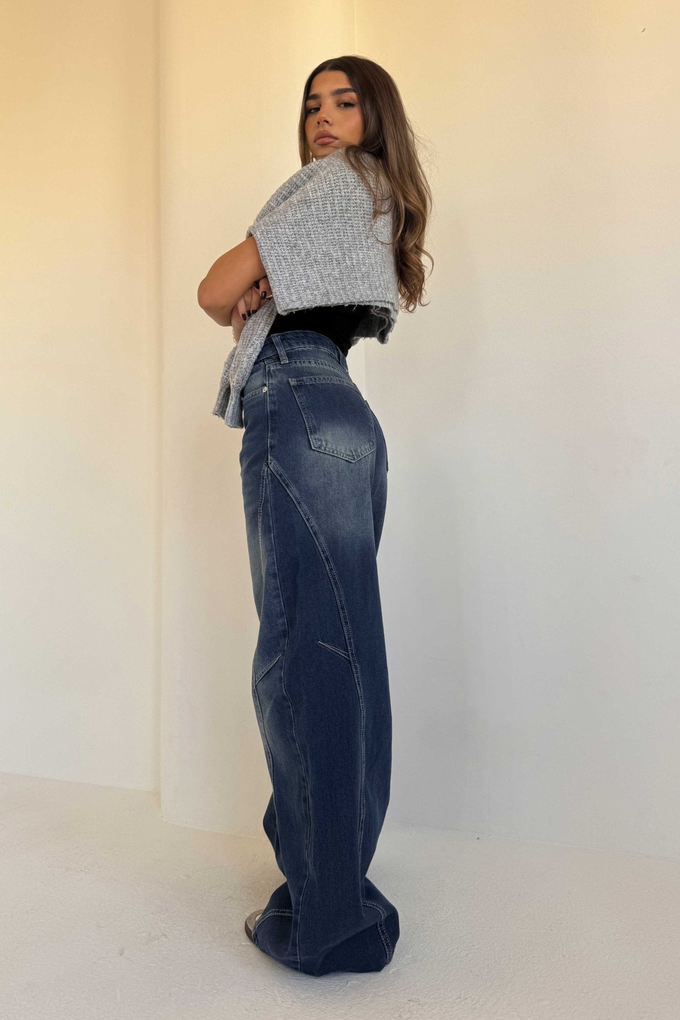 Seam Super Baggy – Mid Rise Deep Vintage Blue Jeans Super Baggy CIZARO - Cizaro Jeans