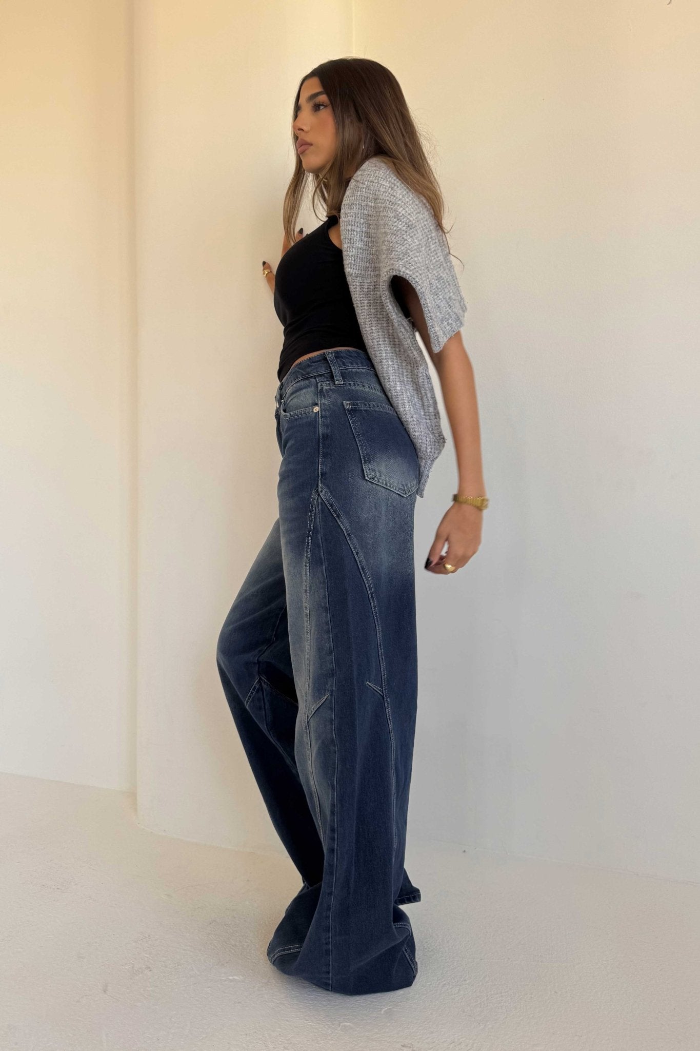 Seam Super Baggy – Mid Rise Deep Vintage Blue Jeans Super Baggy CIZARO - Cizaro Jeans