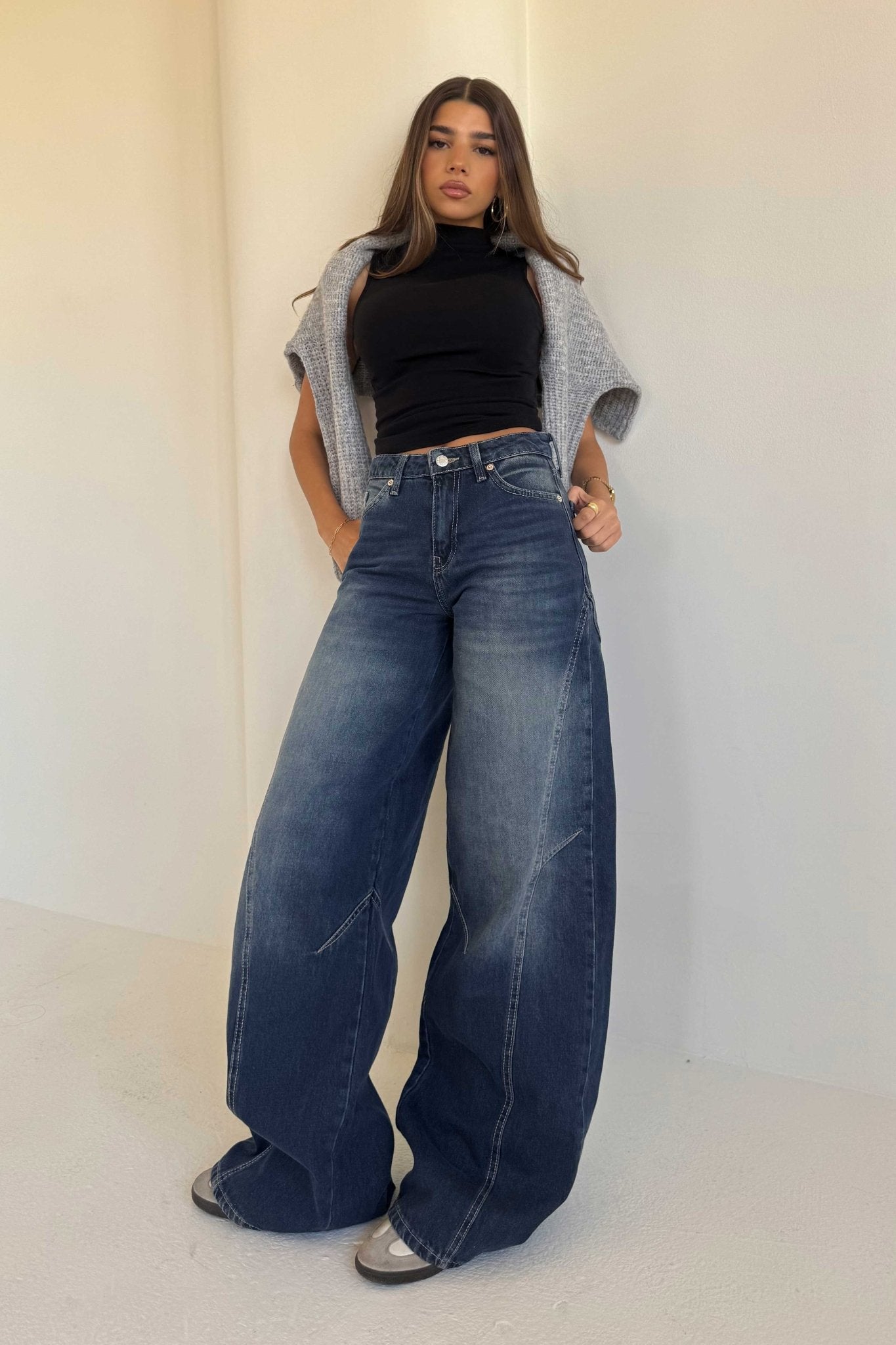 Seam Super Baggy – Mid Rise Deep Vintage Blue Jeans Super Baggy CIZARO - Cizaro Jeans