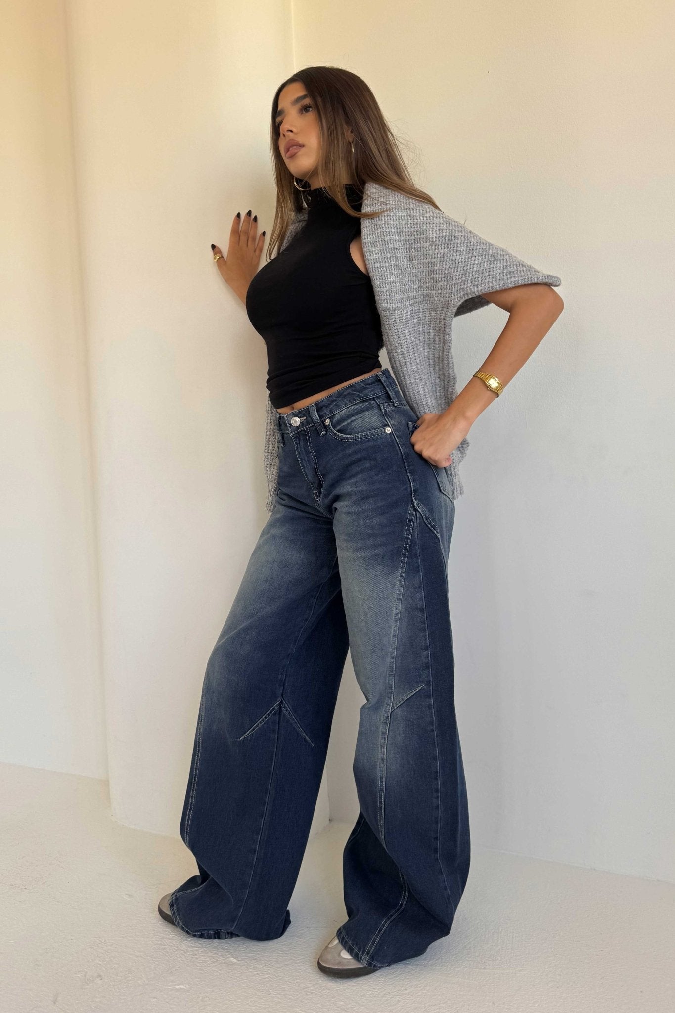 Seam Super Baggy – Mid Rise Deep Vintage Blue Jeans Super Baggy CIZARO - Cizaro Jeans