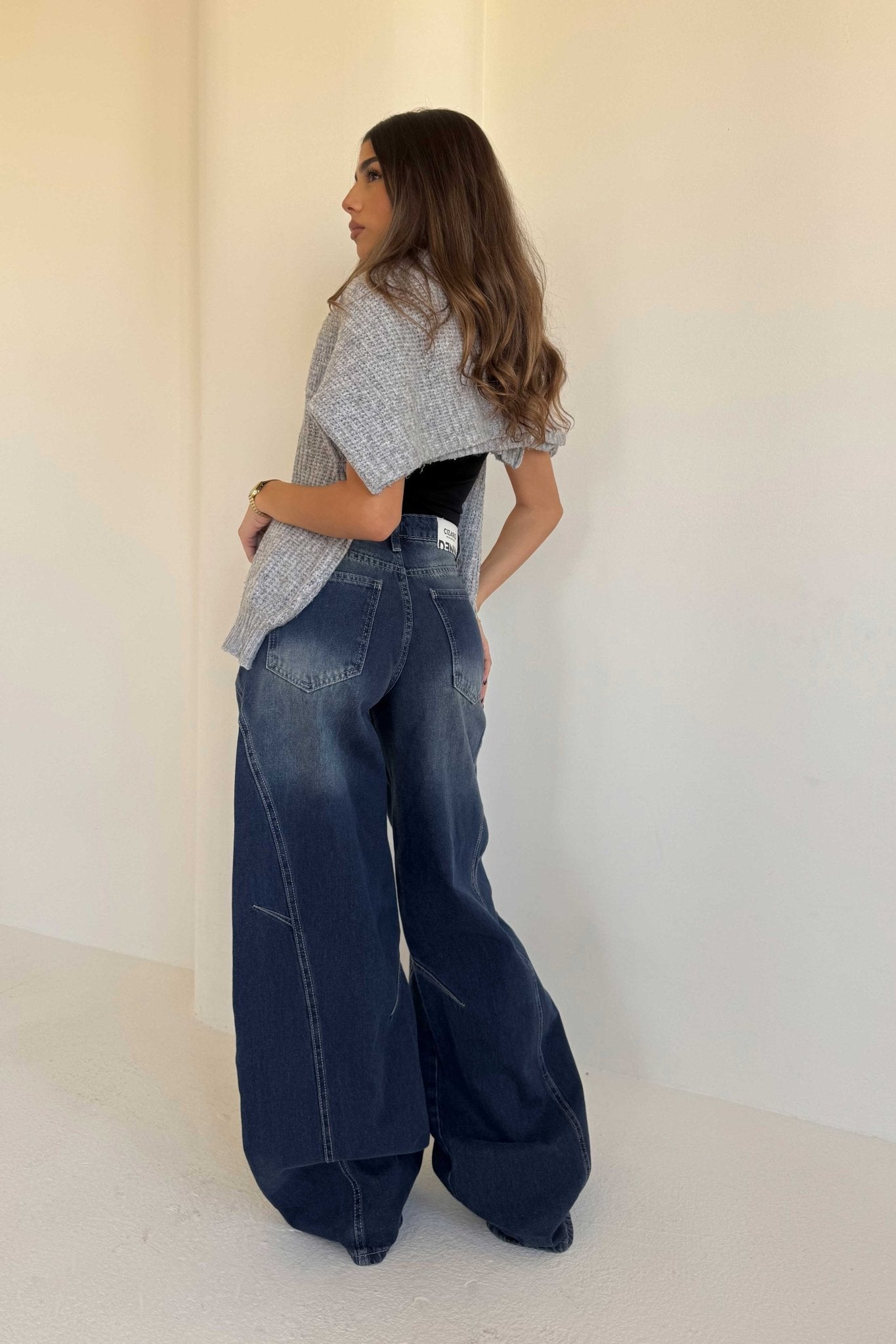 Seam Super Baggy – Mid Rise Deep Vintage Blue Jeans Super Baggy CIZARO - Cizaro Jeans