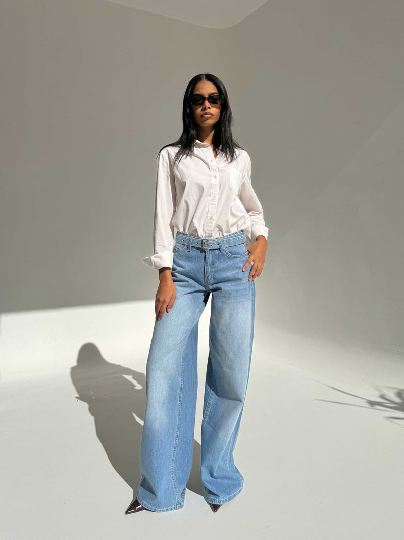 Super Baggy – Mid-Rise Powder Blue Jeans Baggy CIZARO - Cizaro Jeans