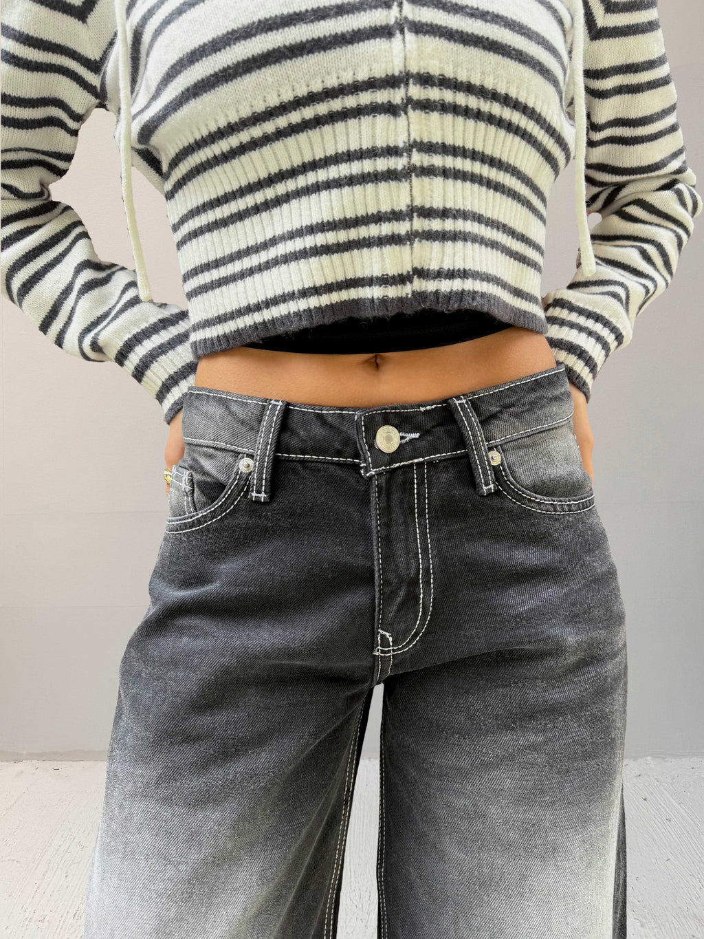 Baggy – Low-Waist Faded Washed Black Jeans Baggy CIZARO - Cizaro Jeans