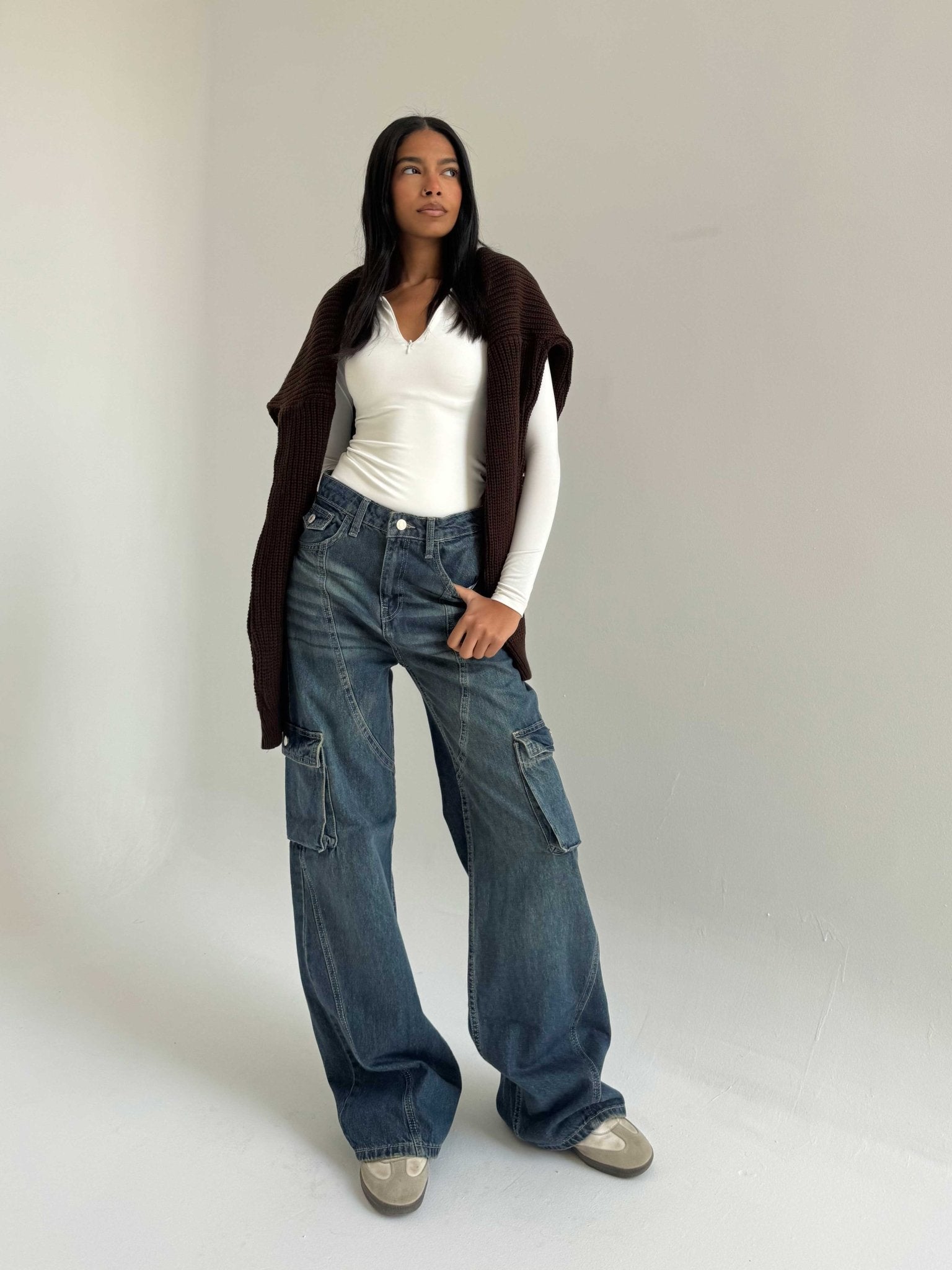 Cargo – Mid-Rise Deep Vintage Blue Jeans cargo CIZARO - Cizaro Jeans