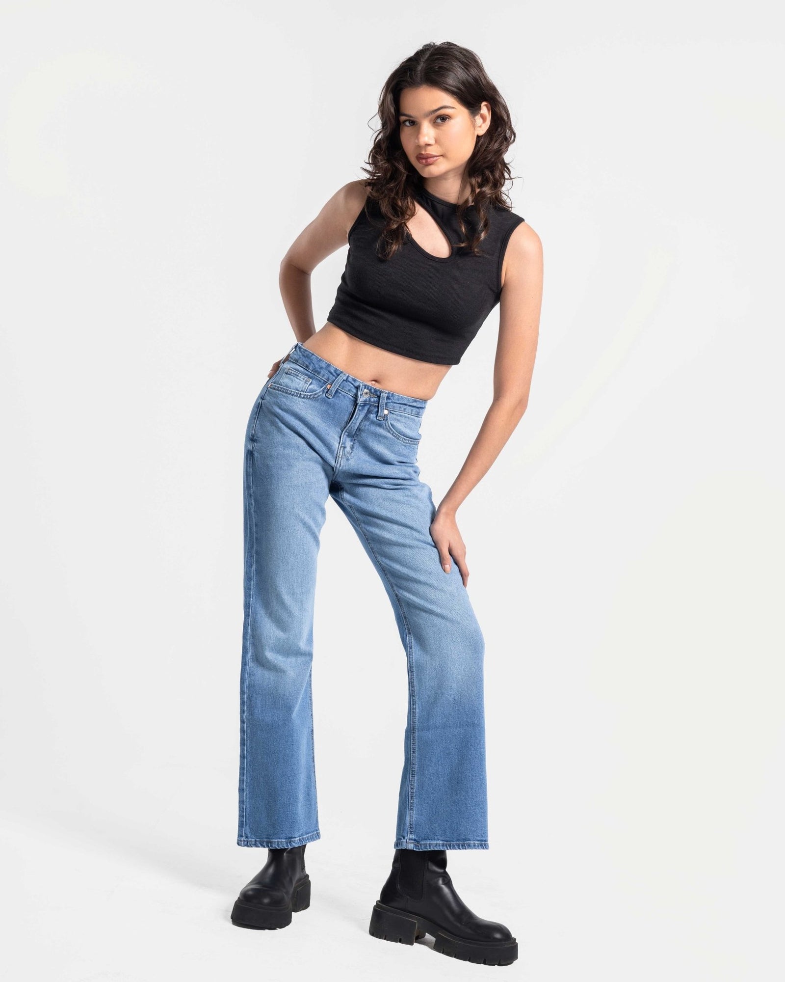 Boot Cut - Medium Blue Jeans Flare CIZARO - Cizaro Jeans