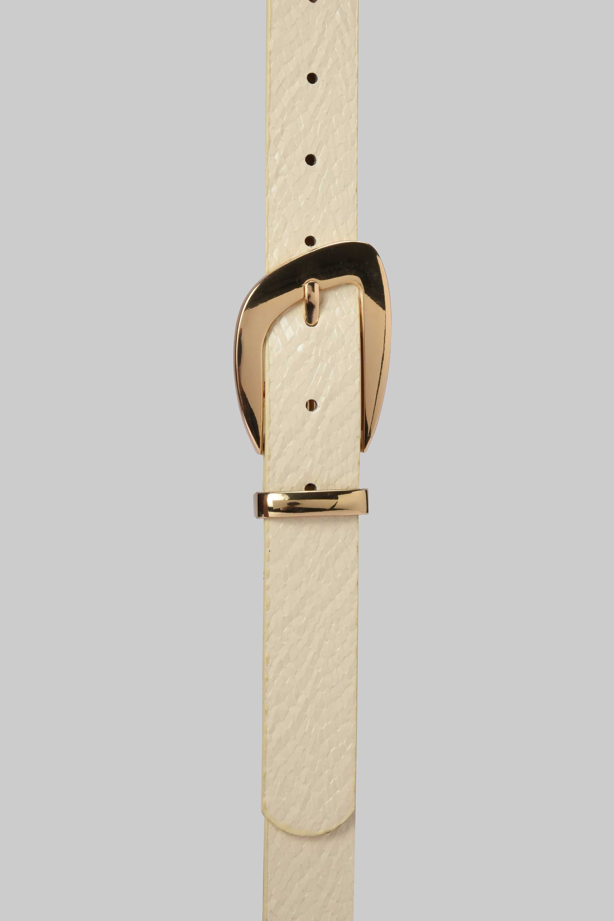 Belt | Cream Textured Gold Buckle Belt CIZARO - Cizaro Jeans