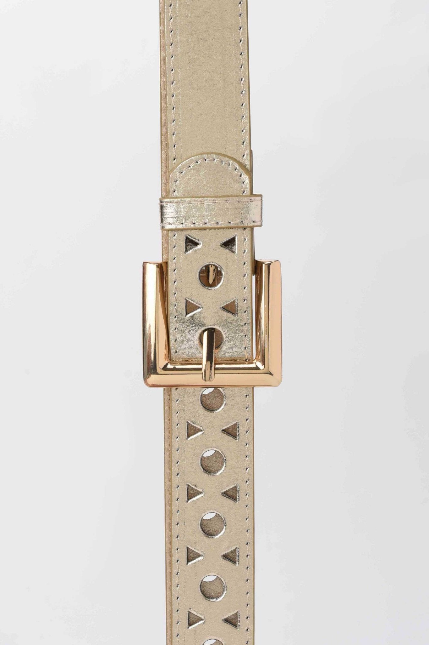 Belt | The Cutout Chic Belt – Metallic Beige Faux Leather Medium with Gold Buckle Belt - Acc CZBELT - Cizaro Jeans