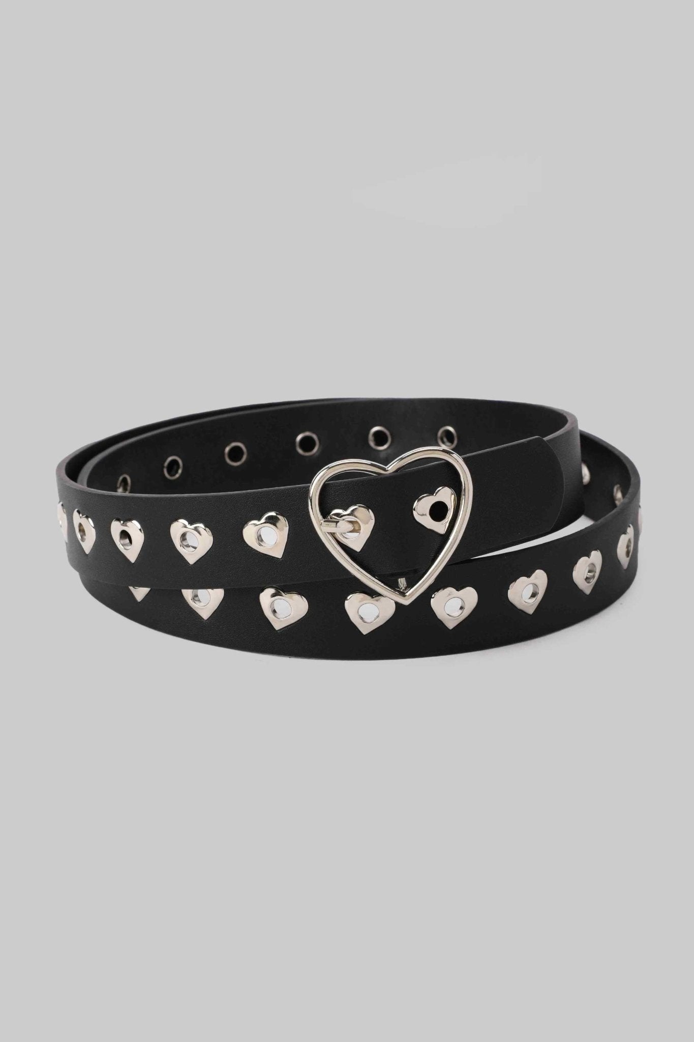 Belt | The Heartbeat Belt – Black Faux Leather Slim with Silver Heart Buckle Belt - Acc CZBELT - Cizaro Jeans