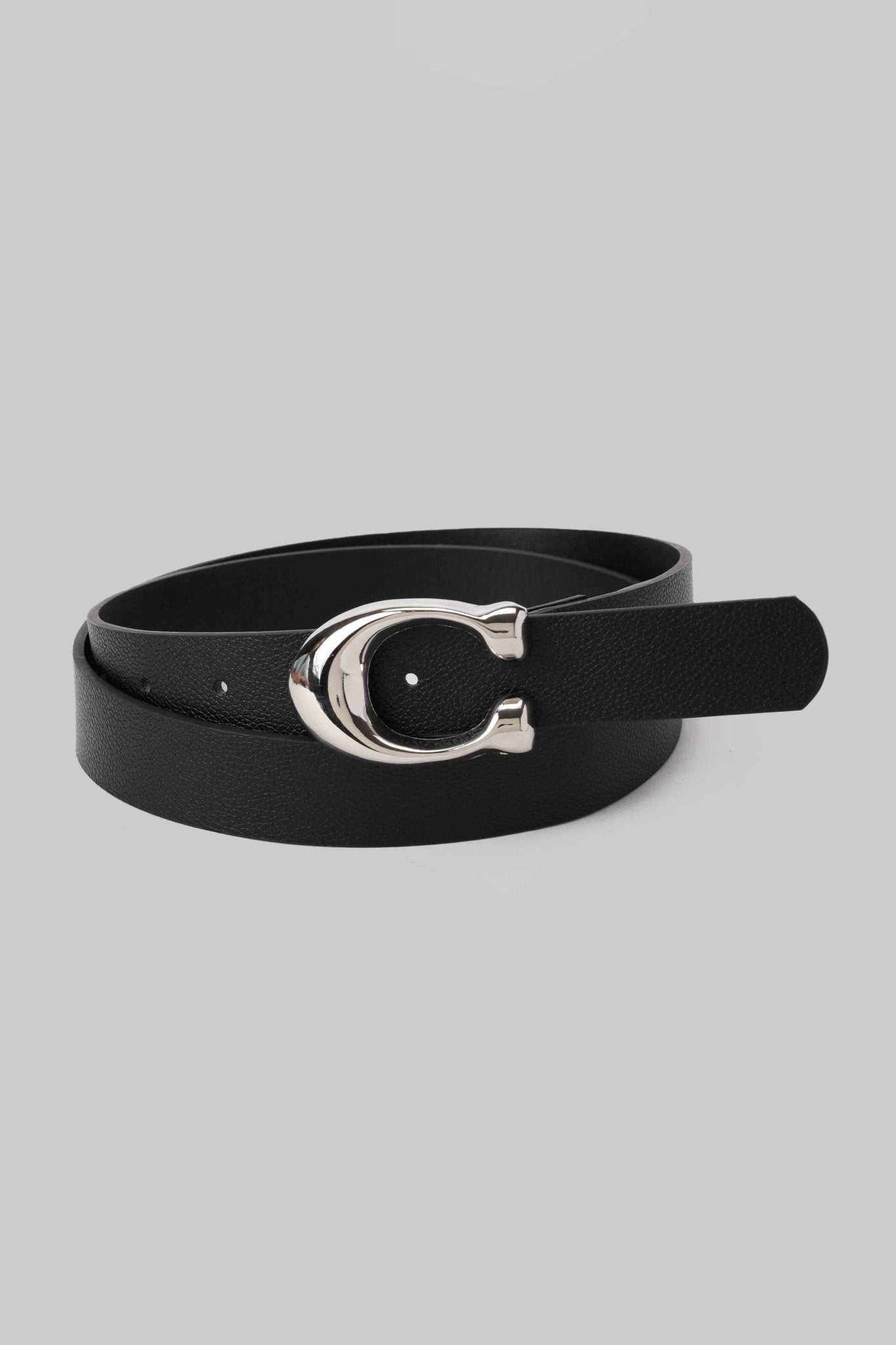 Belt | The C Buckle Belt – Black Faux Leather Medium with Silver Detail Belt - Acc CZBELT - Cizaro Jeans