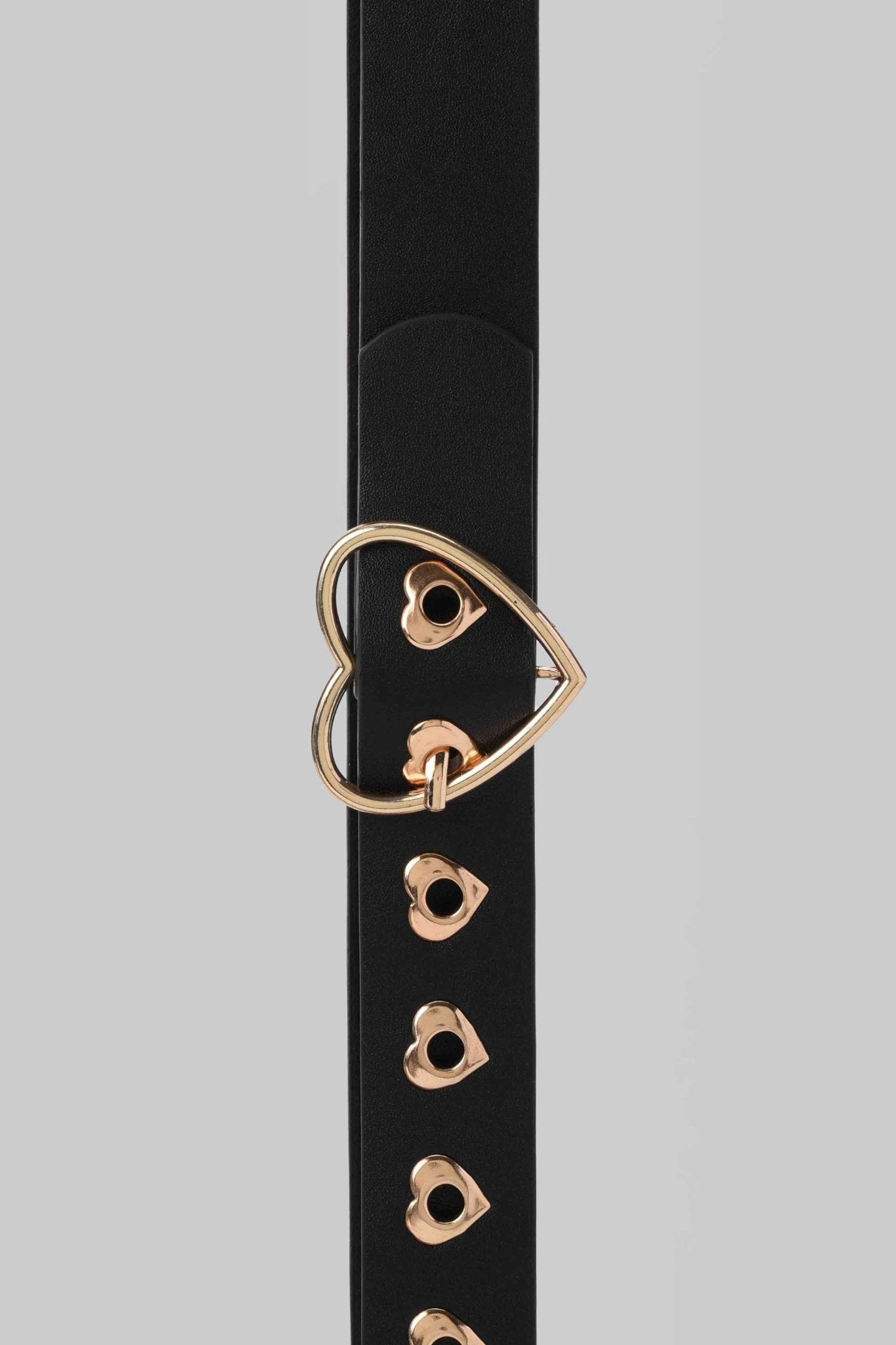 Belt | The Heartbeat Belt – Black Faux Leather Slim with Gold Heart Buckle Belt - Acc CZBELT - Cizaro Jeans
