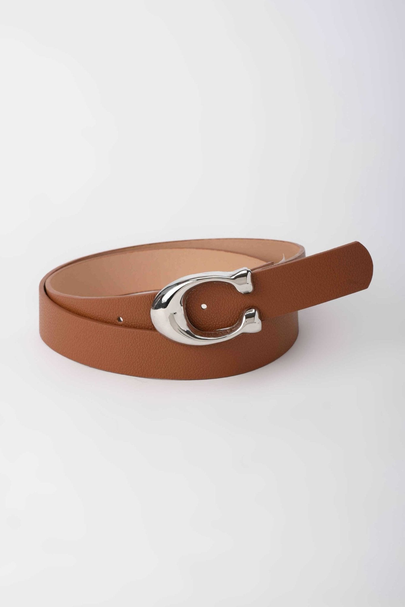 Belt | The C Buckle Belt – Tan Faux Leather Medium with Silver Detail Belt - Acc CZBELT - Cizaro Jeans