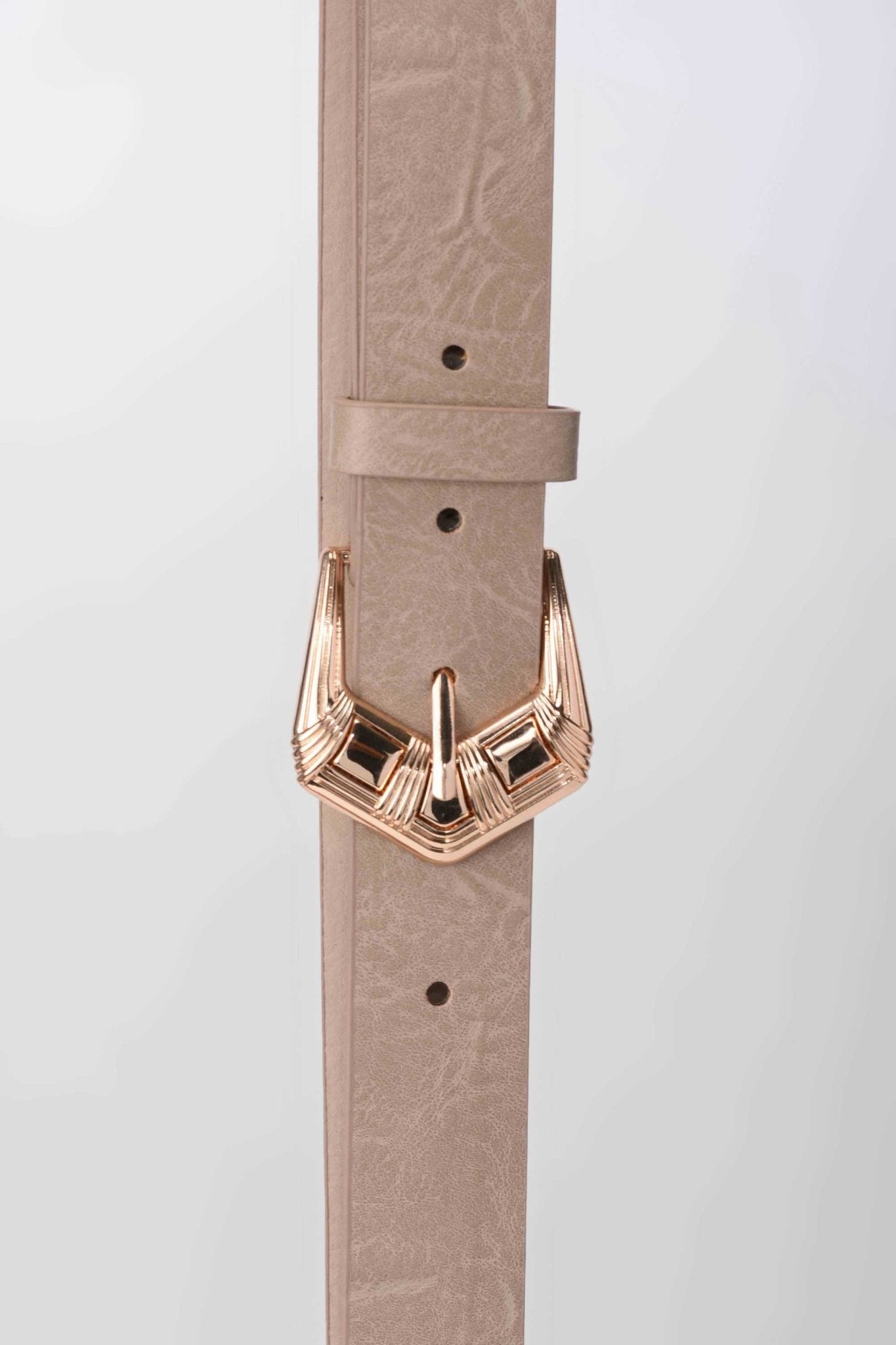 Belt | The Deco Buckle Belt – Taupe Faux Leather Medium with Rose Gold Detail Belt - Acc CZBELT - Cizaro Jeans