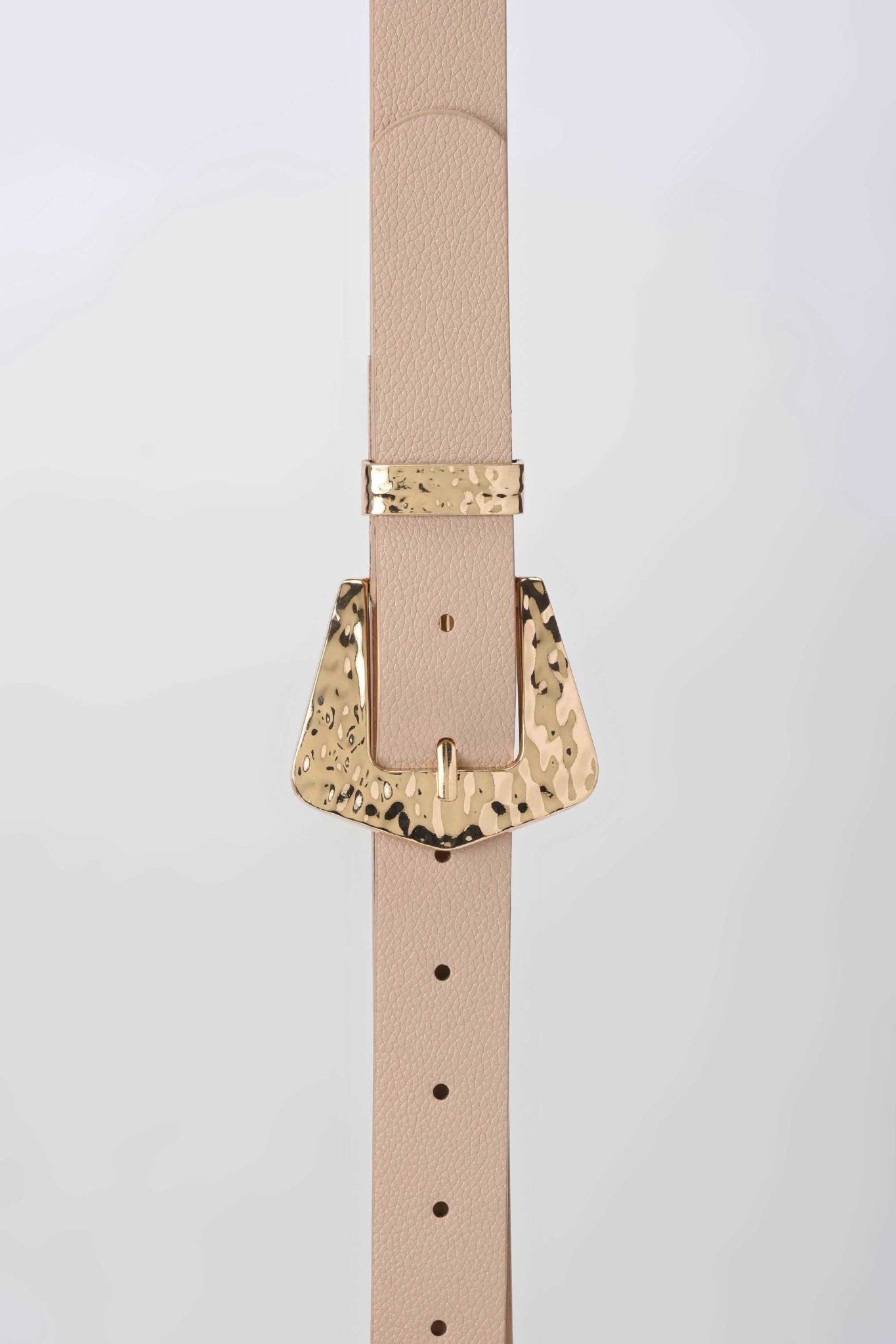 Belt | The Soft Glimmer Belt – Nude Faux Leather Medium with Hammered Gold Buckle Belt - Acc CZBELT - Cizaro Jeans
