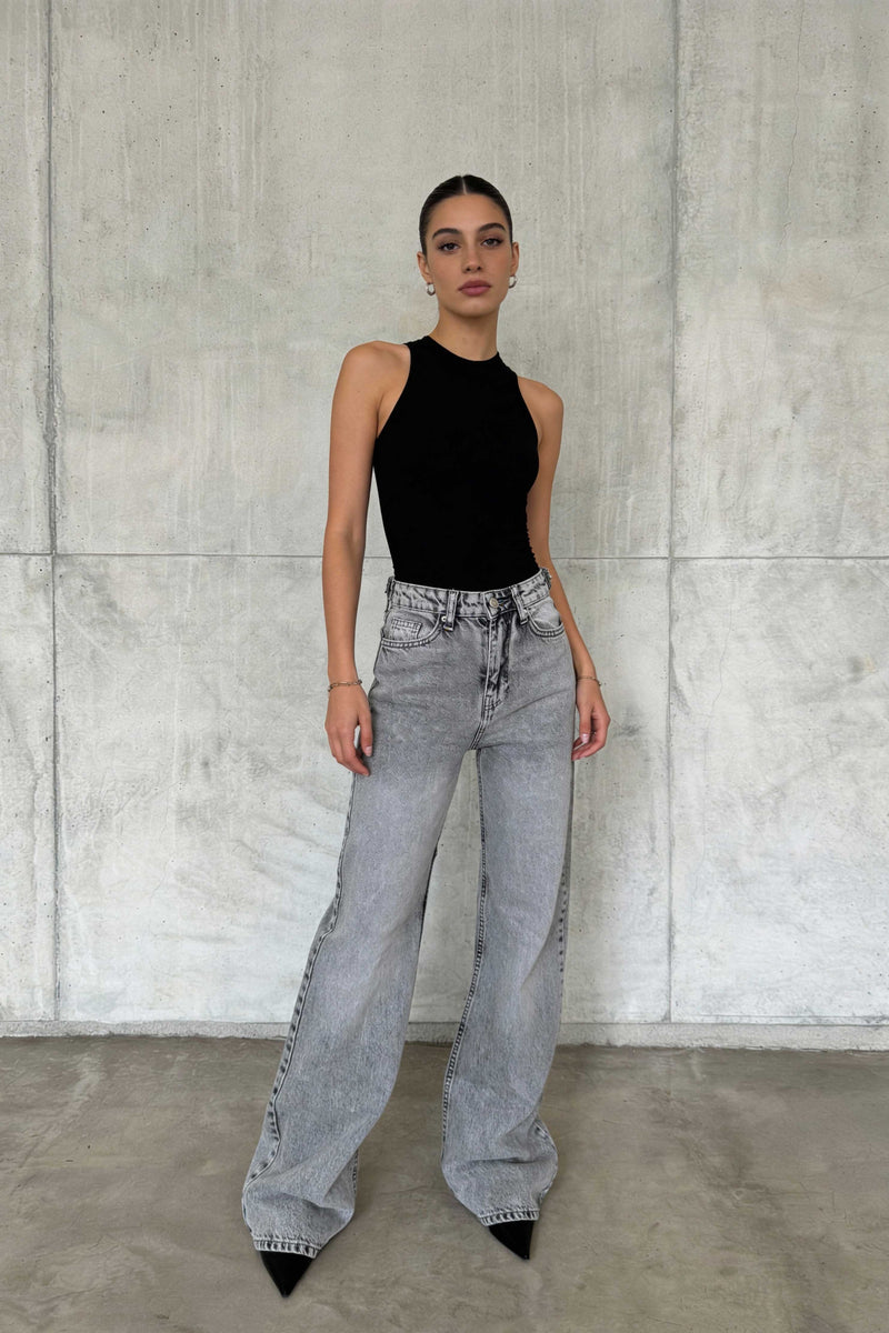 Baggy – High Waist Flex Waist Light Acid Grey Jeans Baggy CIZARO - Cizaro Jeans