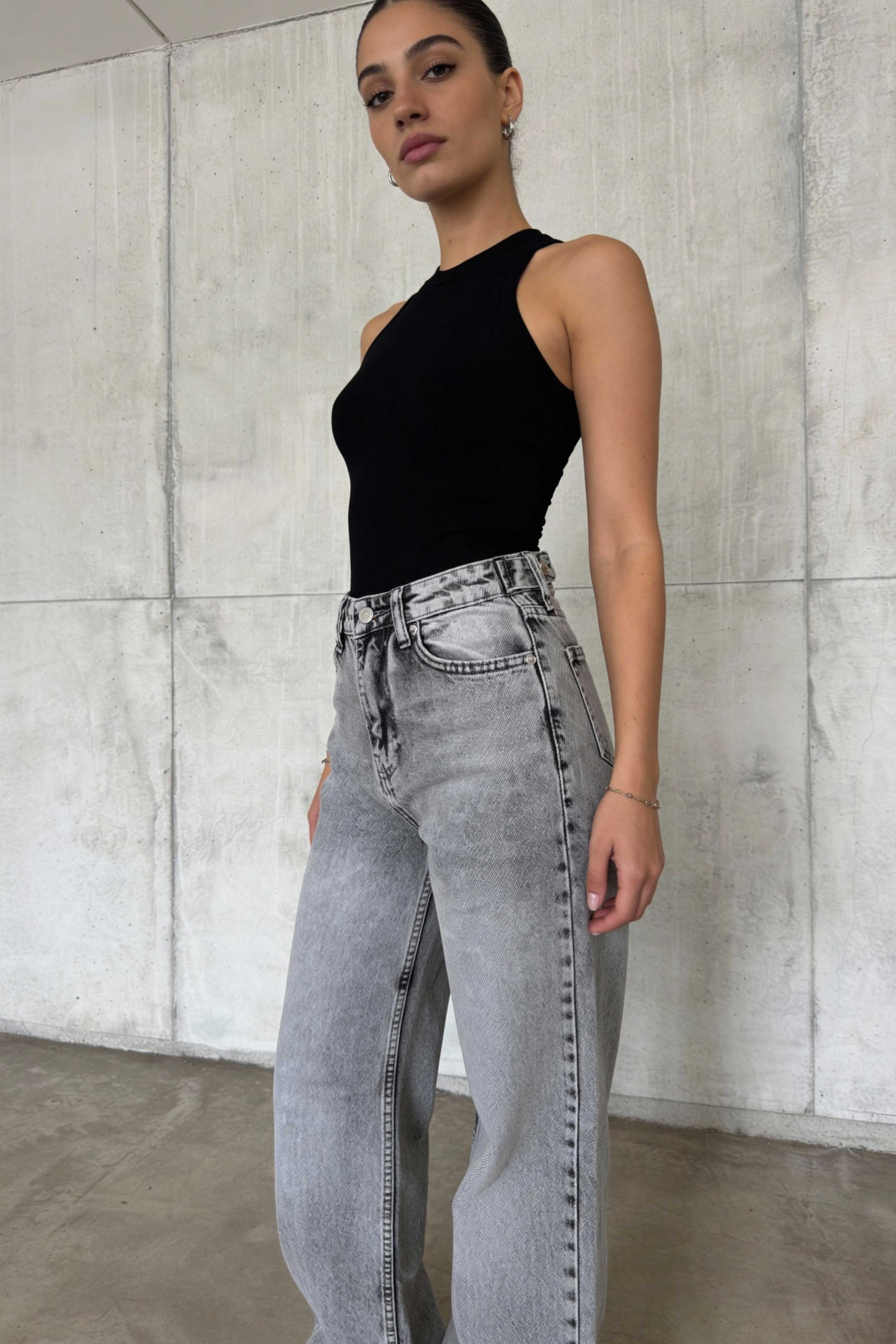 Baggy – High Waist Flex Waist Light Acid Grey Jeans Baggy CIZARO - Cizaro Jeans