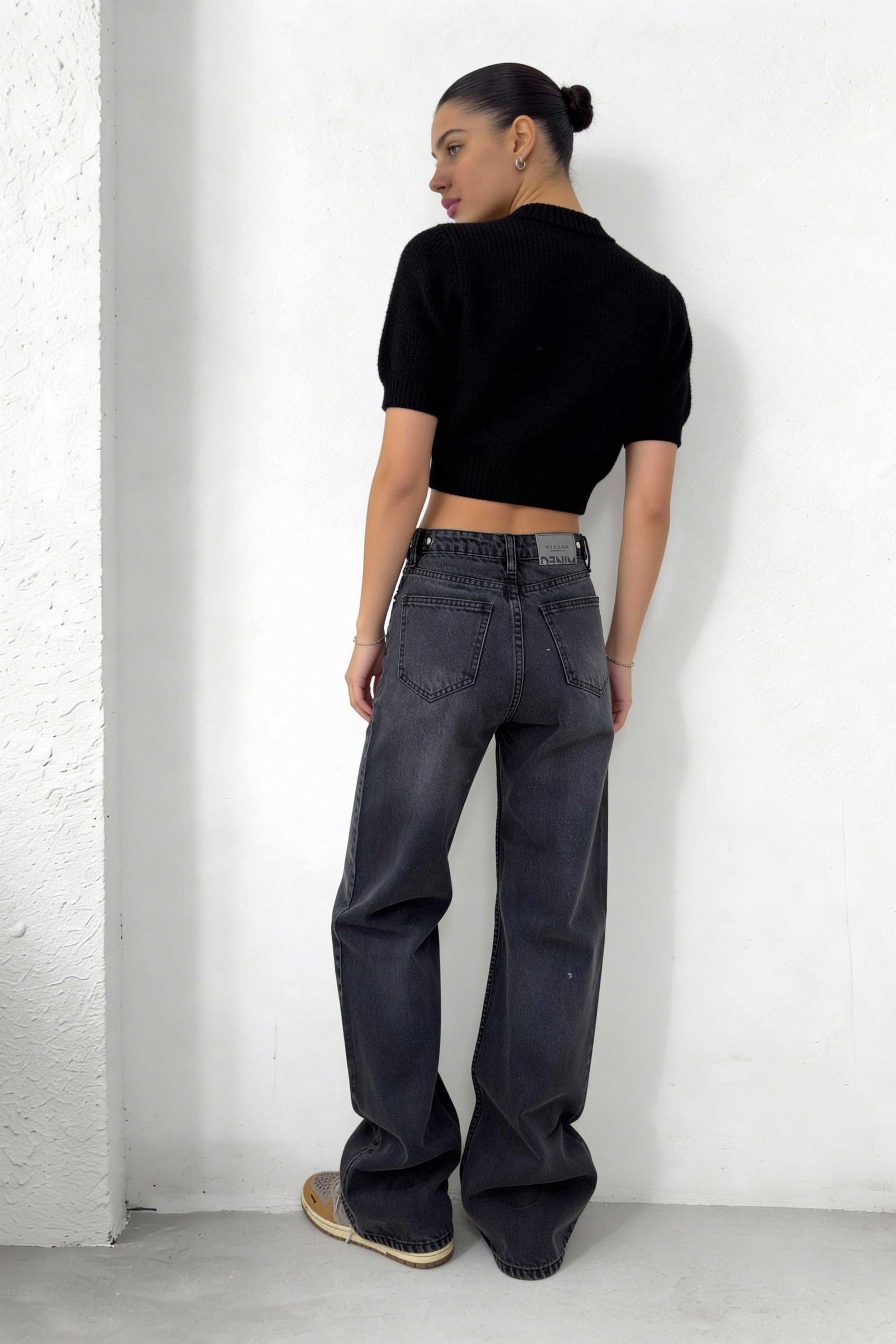 Baggy – High-Waist Flex Waist Washed Black Jeans baggy CIZARO - Cizaro Jeans