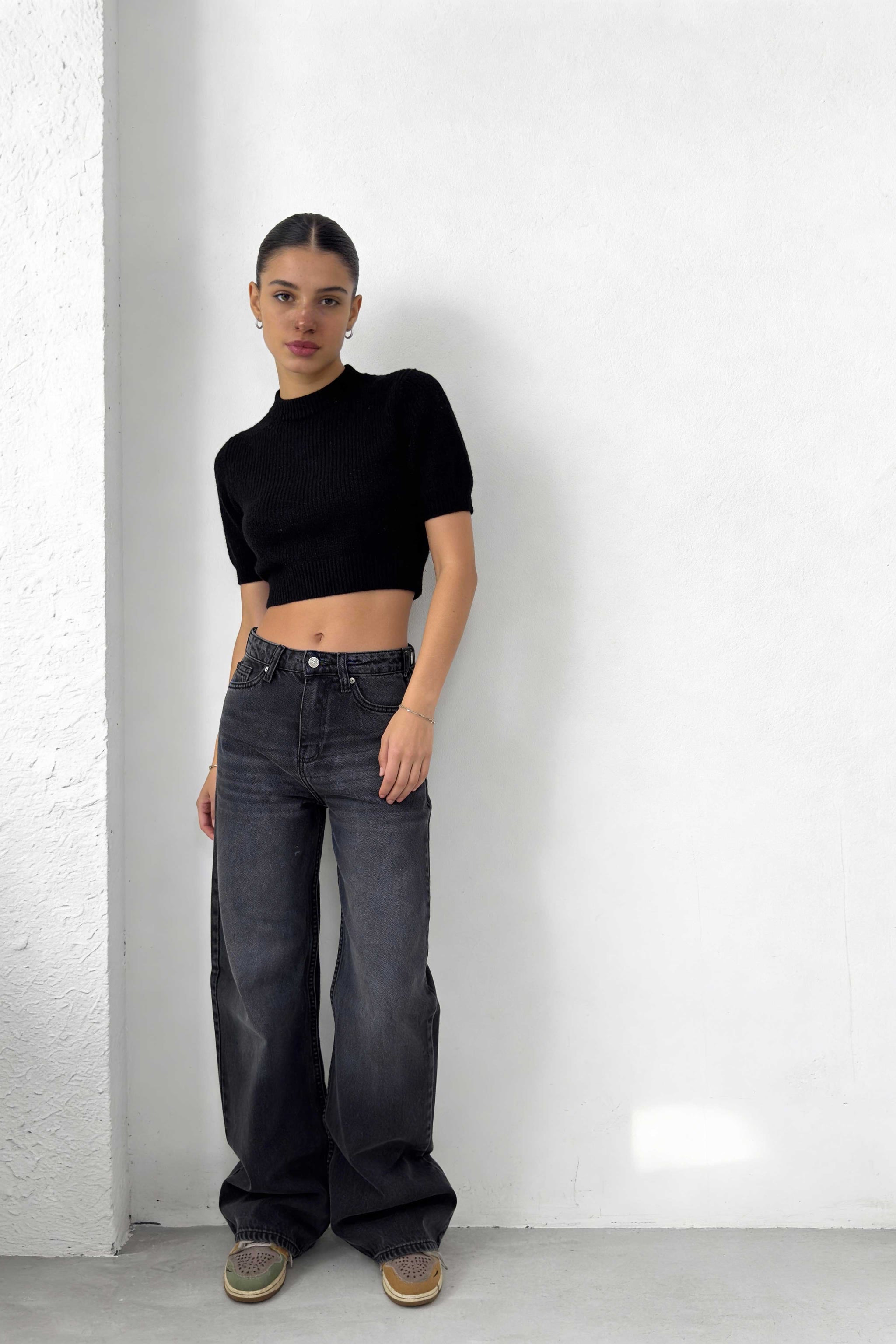 Baggy – High-Waist Flex Waist Washed Black Jeans baggy CIZARO - Cizaro Jeans