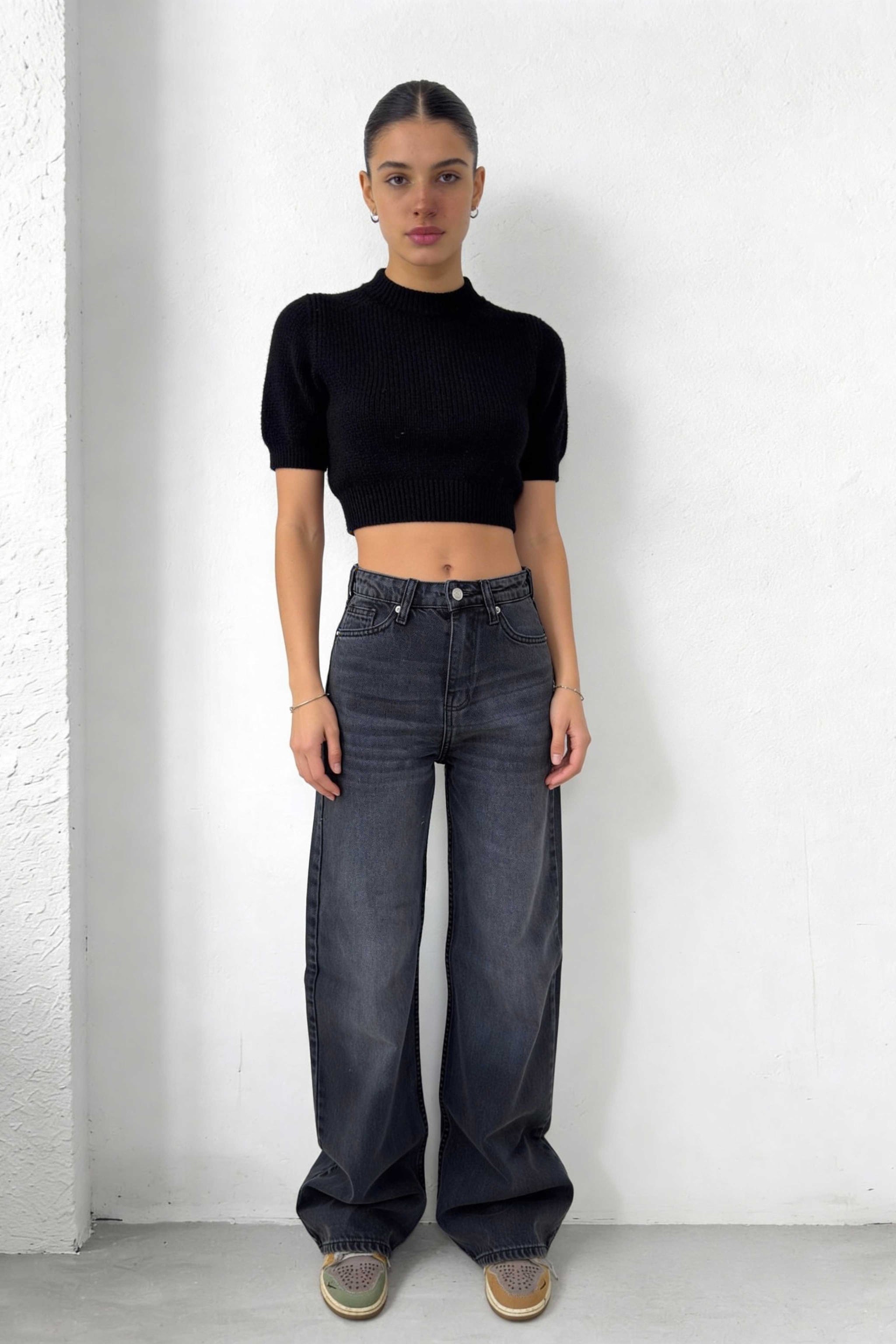 Baggy – High-Waist Flex Waist Washed Black Jeans baggy CIZARO - Cizaro Jeans