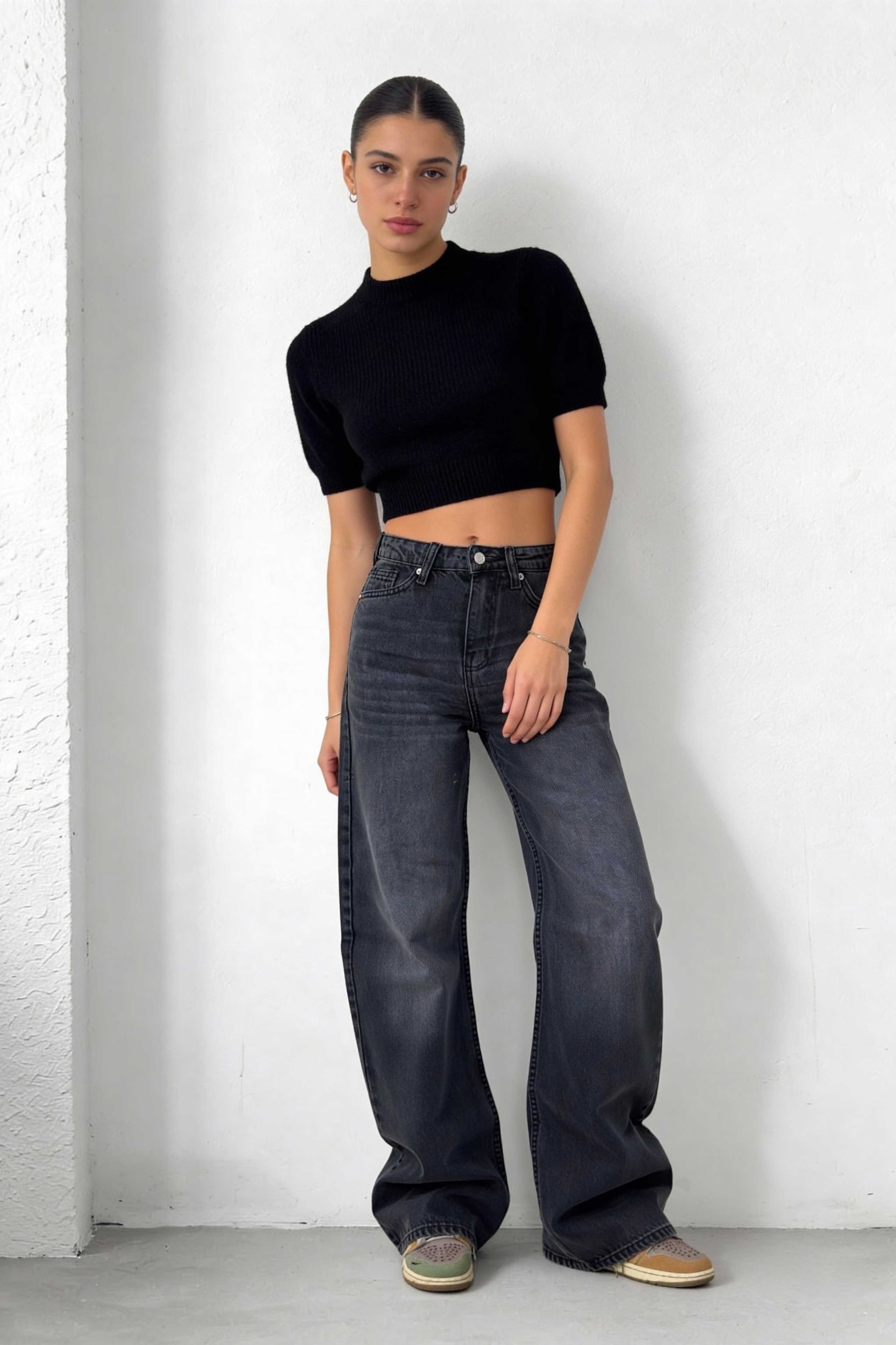 Baggy – High-Waist Flex Waist Washed Black Jeans baggy CIZARO - Cizaro Jeans