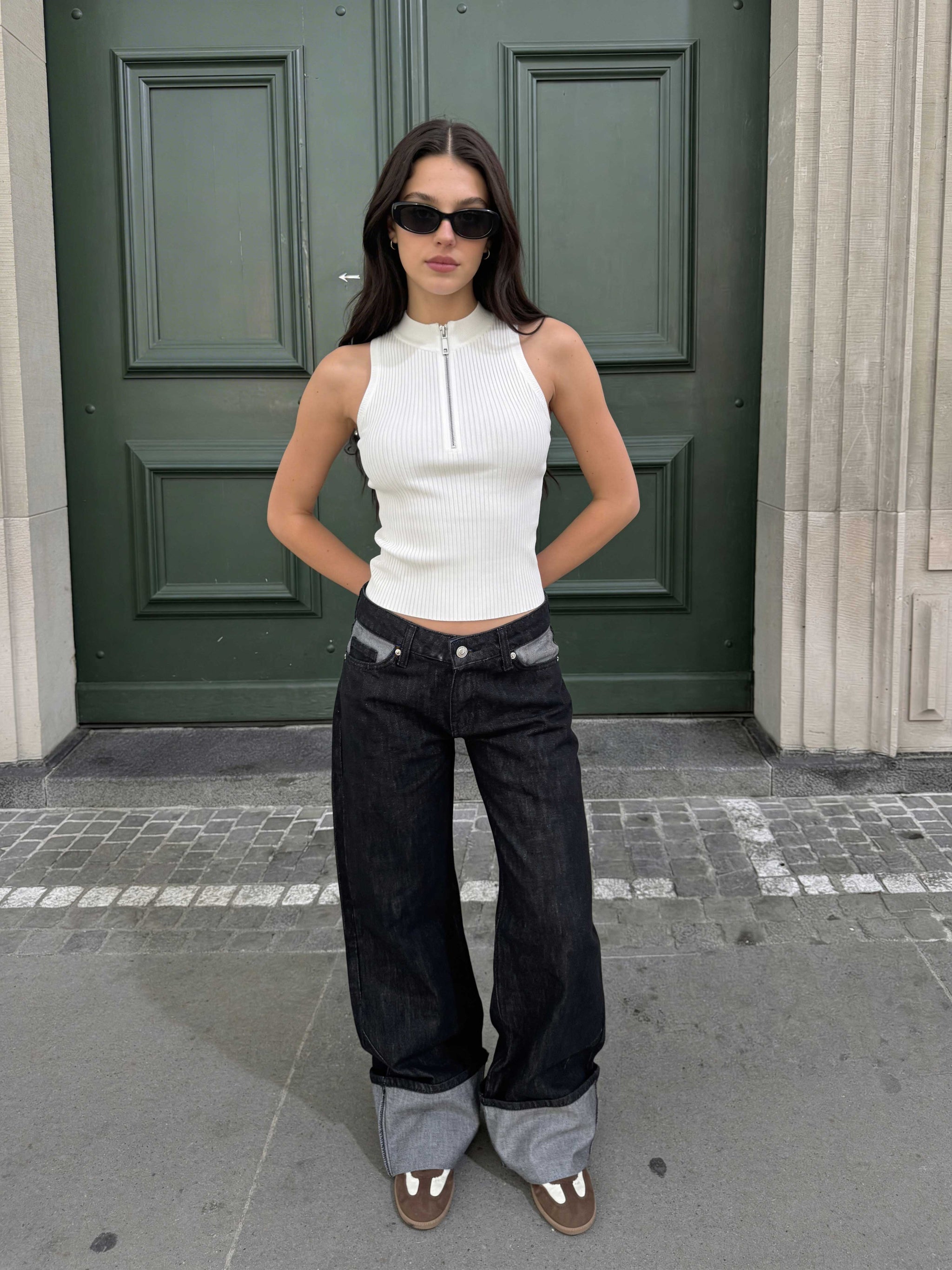 Baggy – Low-Waist Folded Black Raw Denim Jeans Baggy CIZARO - Cizaro Jeans