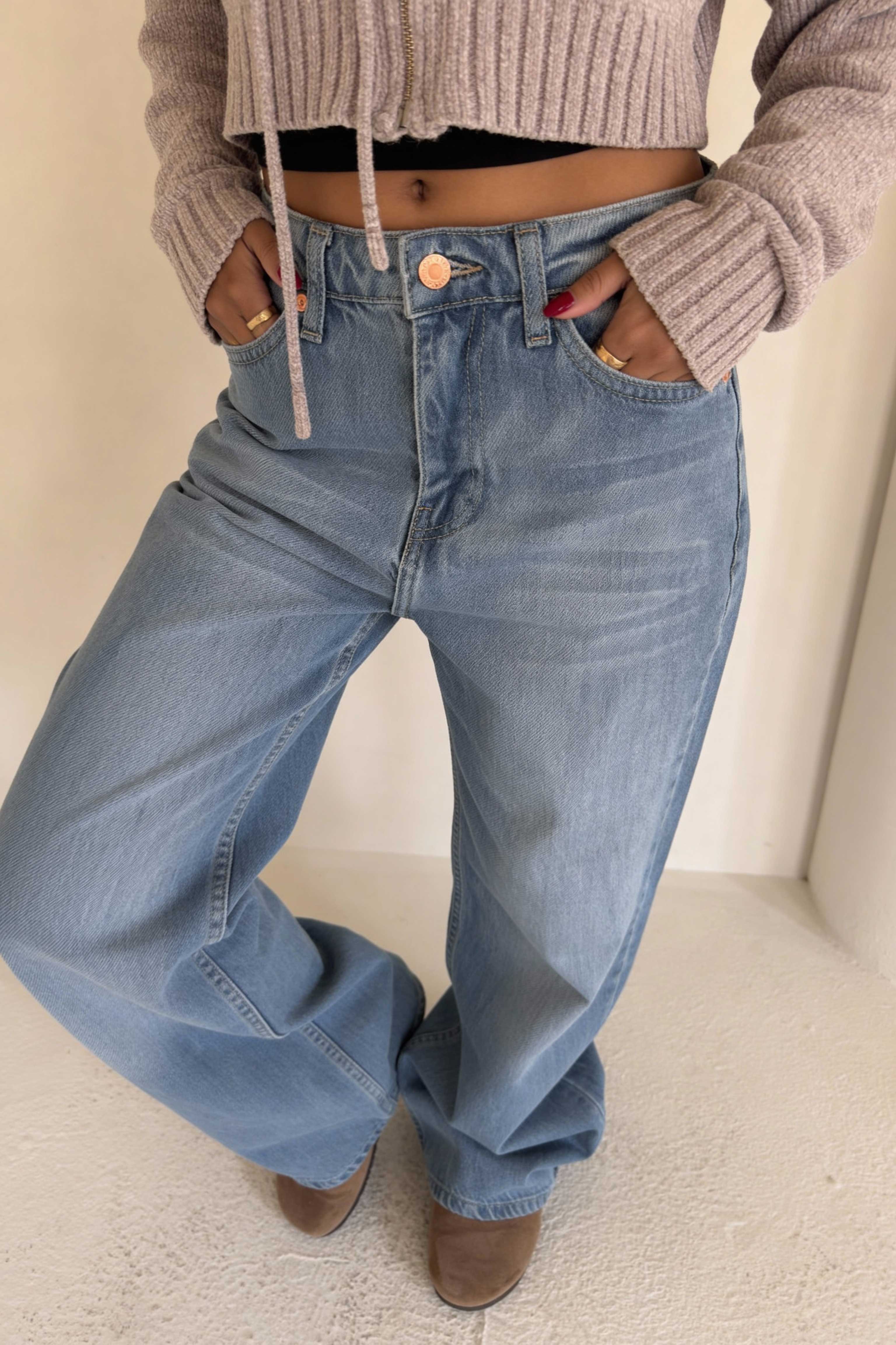 Baggy – High-Waist Light Acid Blue Jeans Baggy CIZARO - Cizaro Jeans