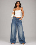 Super Baggy - Mid-Waist Dark Blue-Green Washed Jeans Baggy CIZARO - Cizaro Jeans