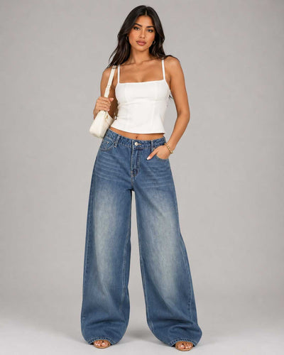 Super Baggy - Mid-Waist Dark Blue-Green Washed Jeans Baggy CIZARO - Cizaro Jeans