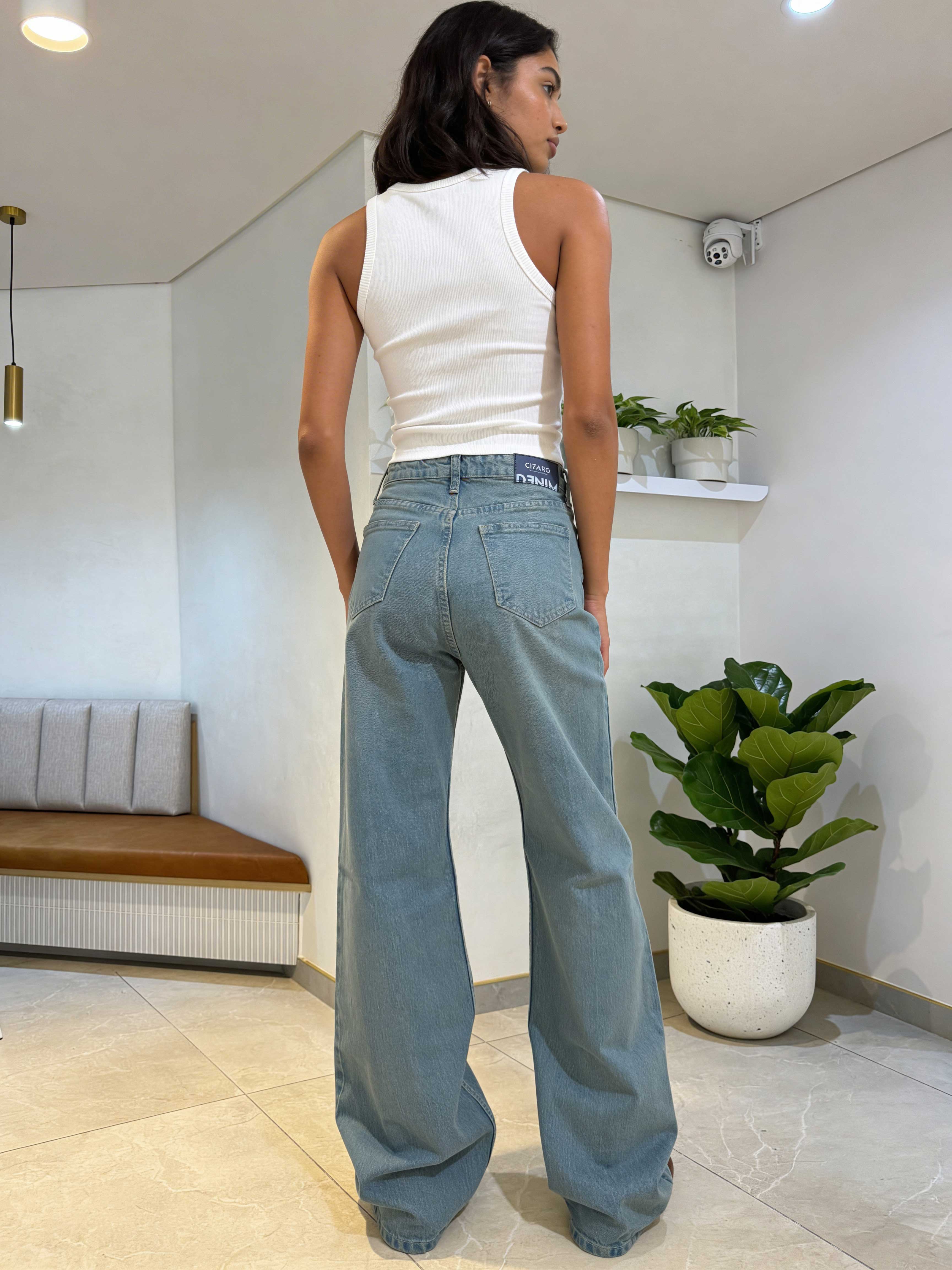 Baggy – High-Waist Misty Vintage Blue Jeans Baggy CIZARO - Cizaro Jeans