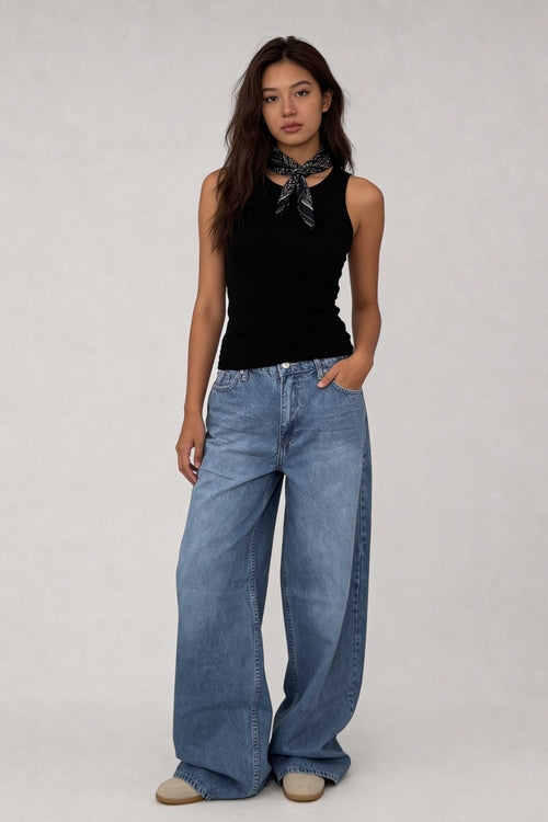 Super Baggy High-Waist Marine Blue Jeans Baggy CIZARO - Cizaro Jeans