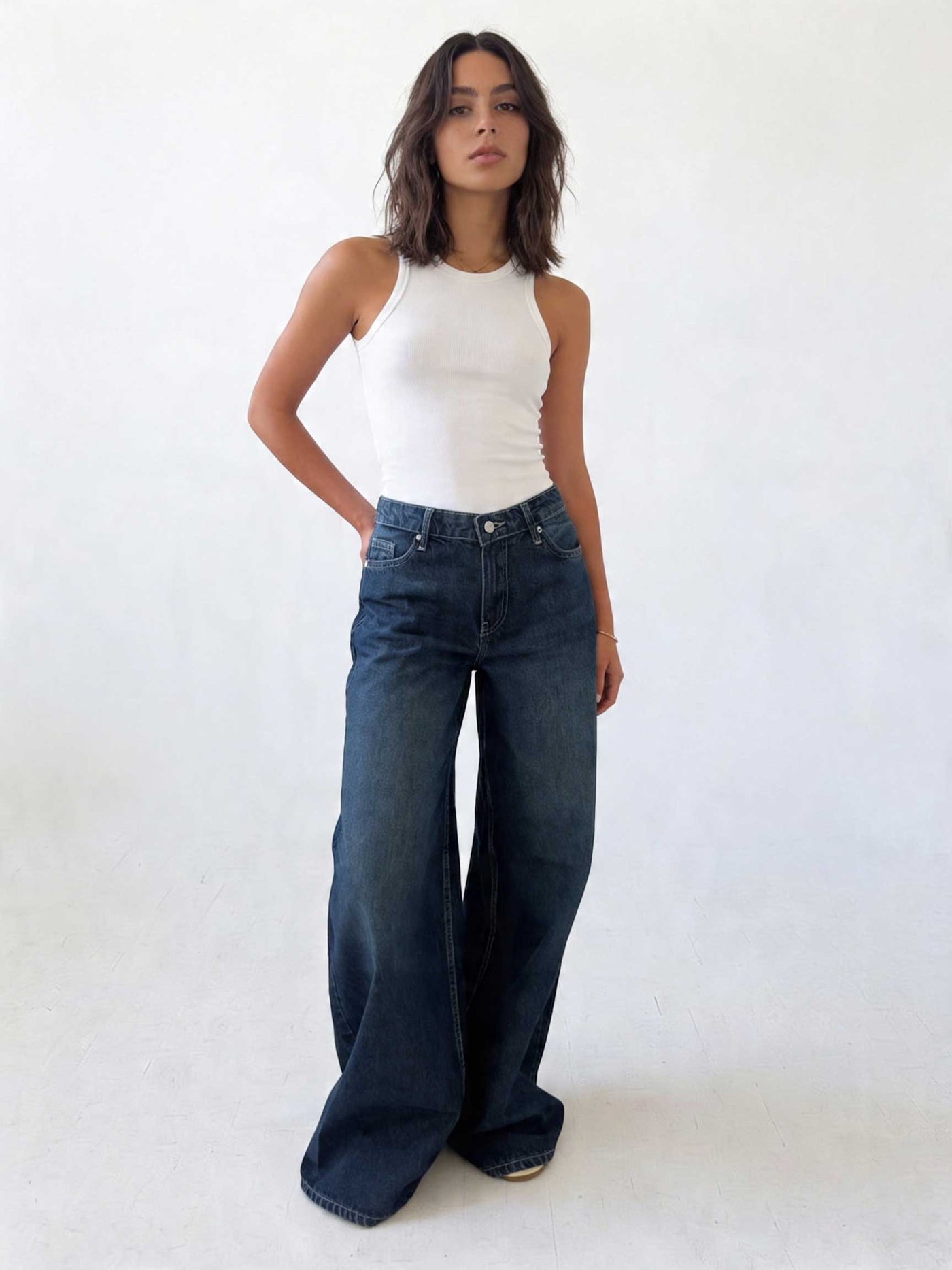 Loose Baggy – Mid-Waist Deep Vintage Blue Jeans Loose Baggy - Baggy CIZARO - Cizaro Jeans
